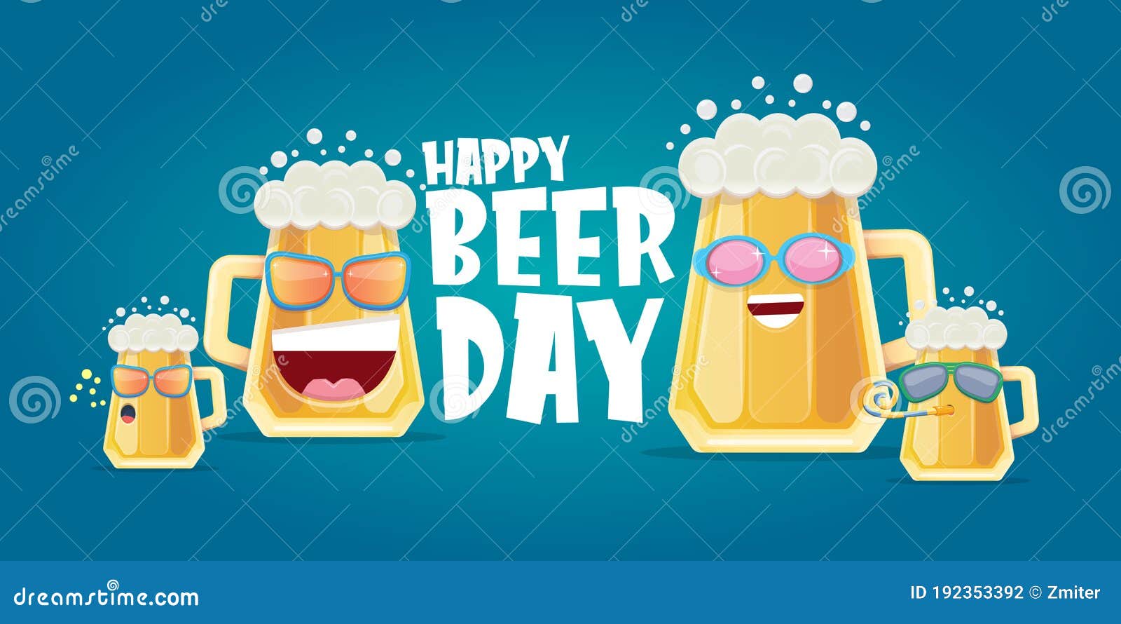 Happy International Beer Day Horizonatal Banner with Cartoon Funny Beer  Glass Friends Characters with Sunglasses Stock Vector - Illustration of  food, card: 192353392