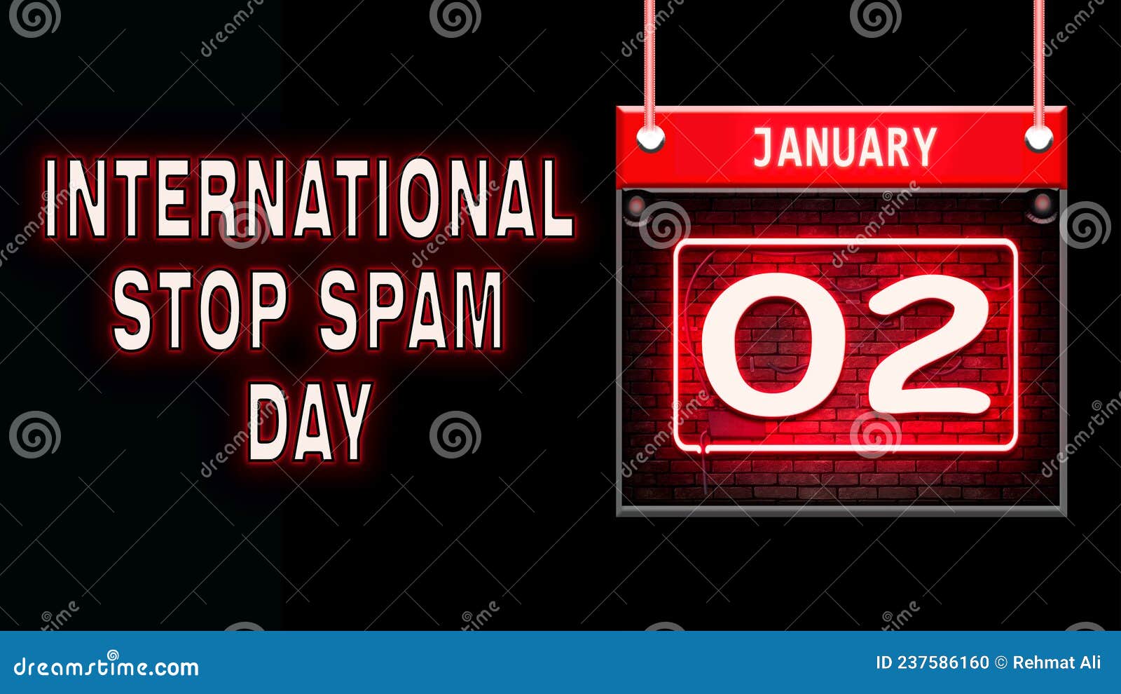 02 January, International Stop Spam Day, Neon Text Effect on Black