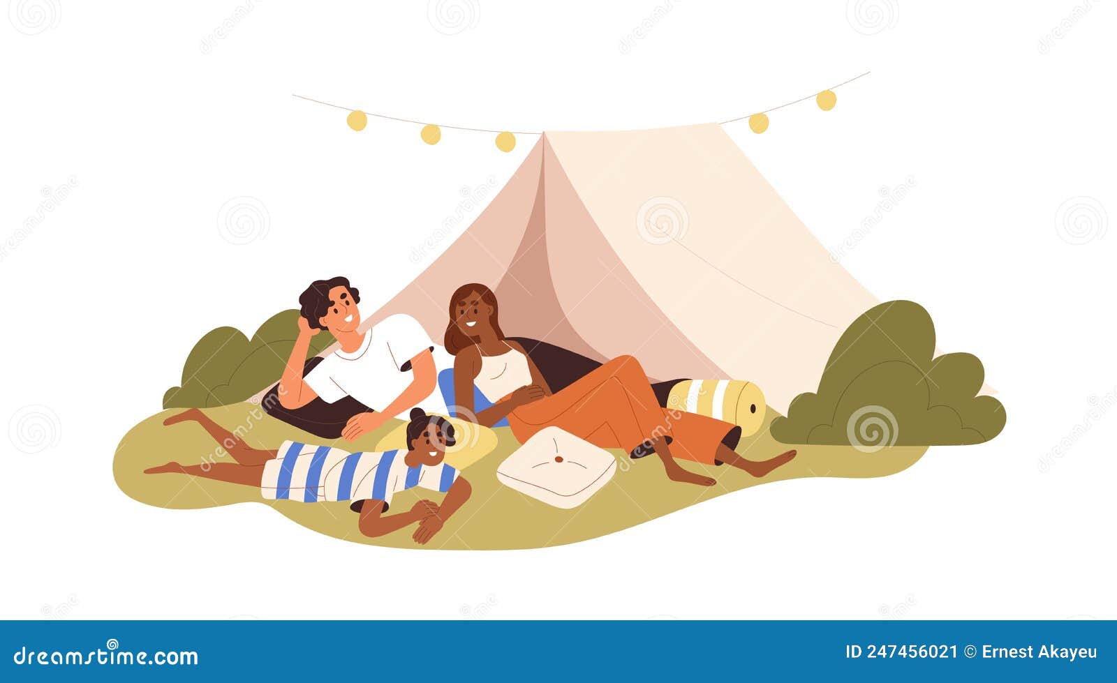 Happy Interracial Family at Camping on Summer Holidays. Parents and Kid ...