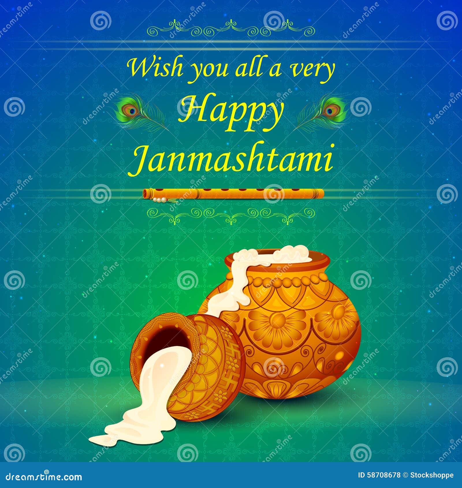 Happy Janmashtami Wallpaper Background Stock Vector - Illustration of  graphic, bucket: 58708678