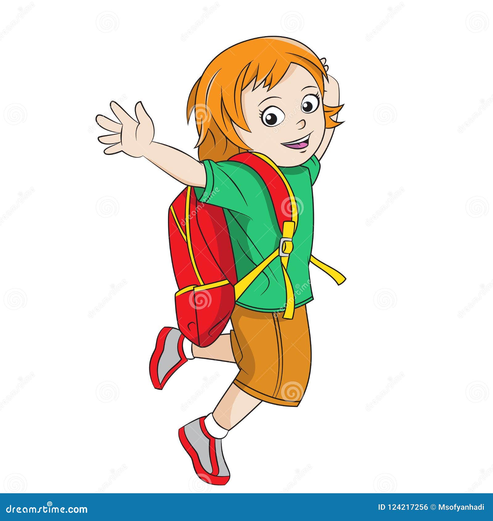 Happy Cartoon Girl Go Back To School. Outline in Separated Layer for Easy  Color Editing Stock Vector - Illustration of teenager, teenage: 124217256