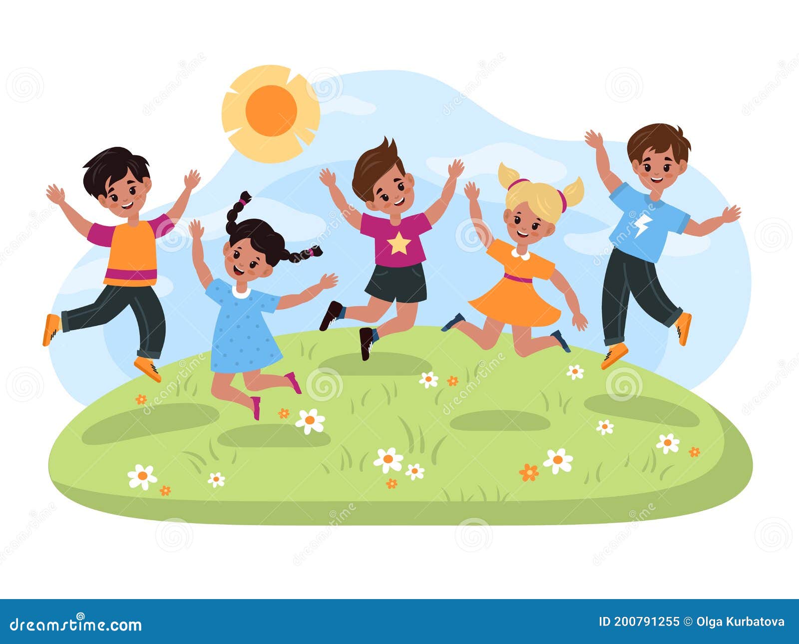 Jumping kids. Cartoon children playing and jump isolated happy active cute  surprised kid vector characters Stock Vector