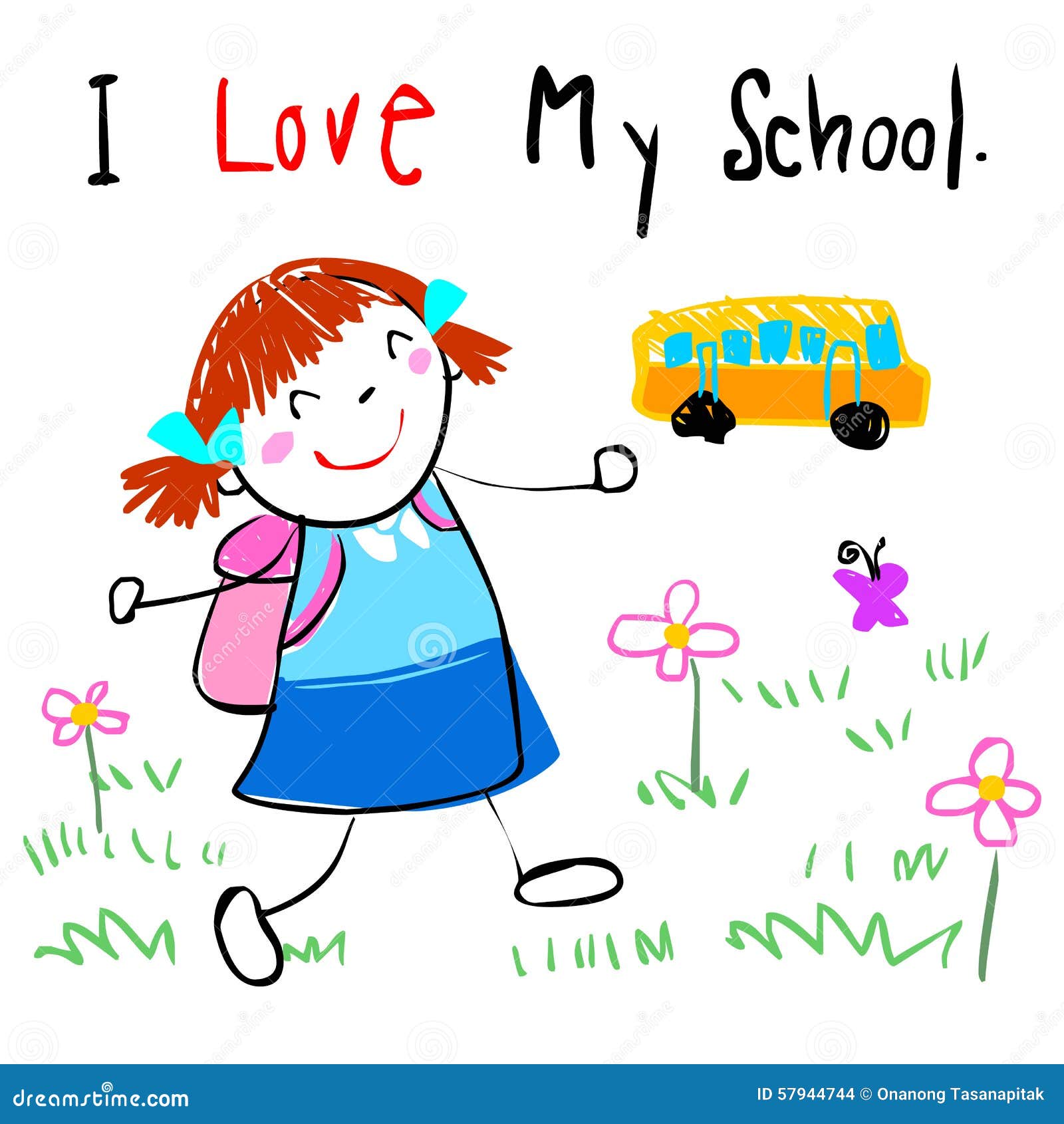 Happy Kid Love To Go To School Illustration Stock Vector Illustration Of Happy Draw