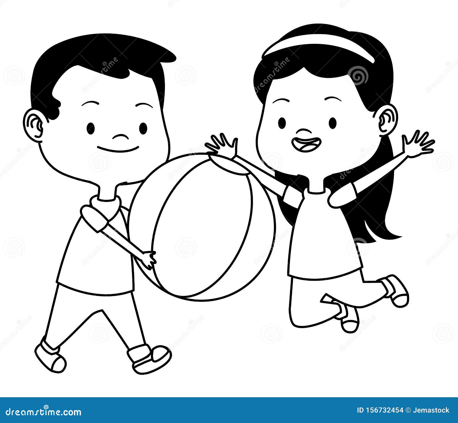 Cute Happy Kids Having Fun Cartoons In Black And White Stock Vector Illustration Of Cute Smiling