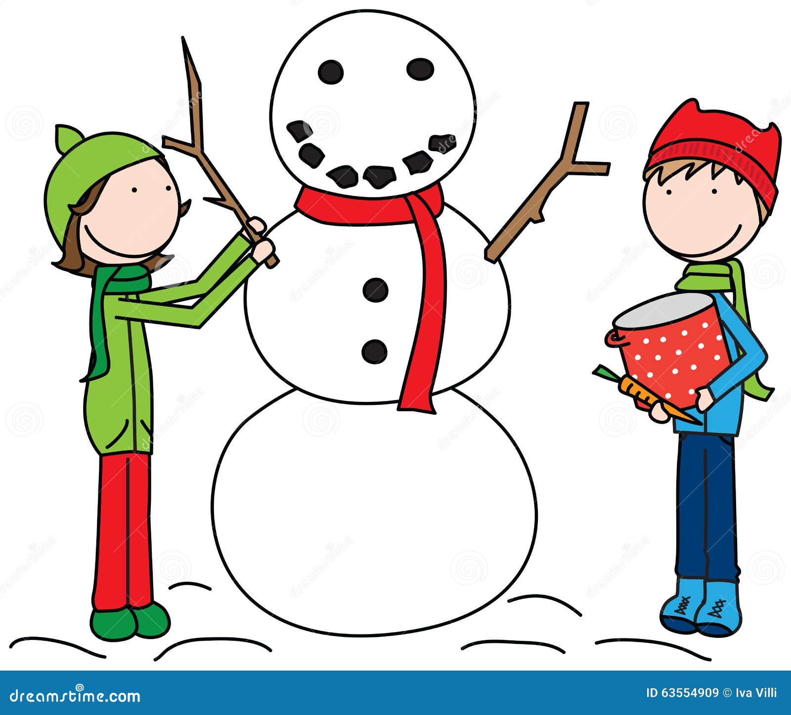 Download Happy Kids Building A Snowman Stock Vector - Illustration of happy, scarf: 63554909
