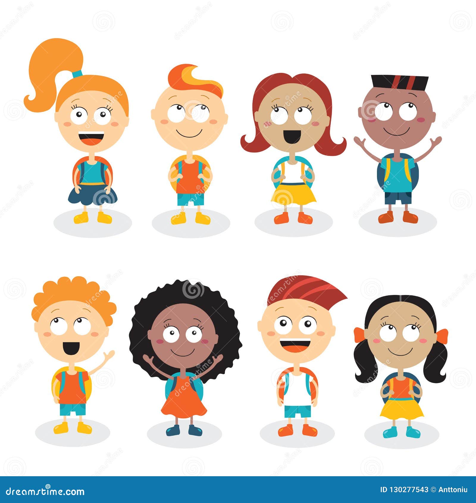 Happy Kids Cartoon Characters Isolated on White Background. Back To School  Theme Stock Illustration - Illustration of fashion, female: 130277543