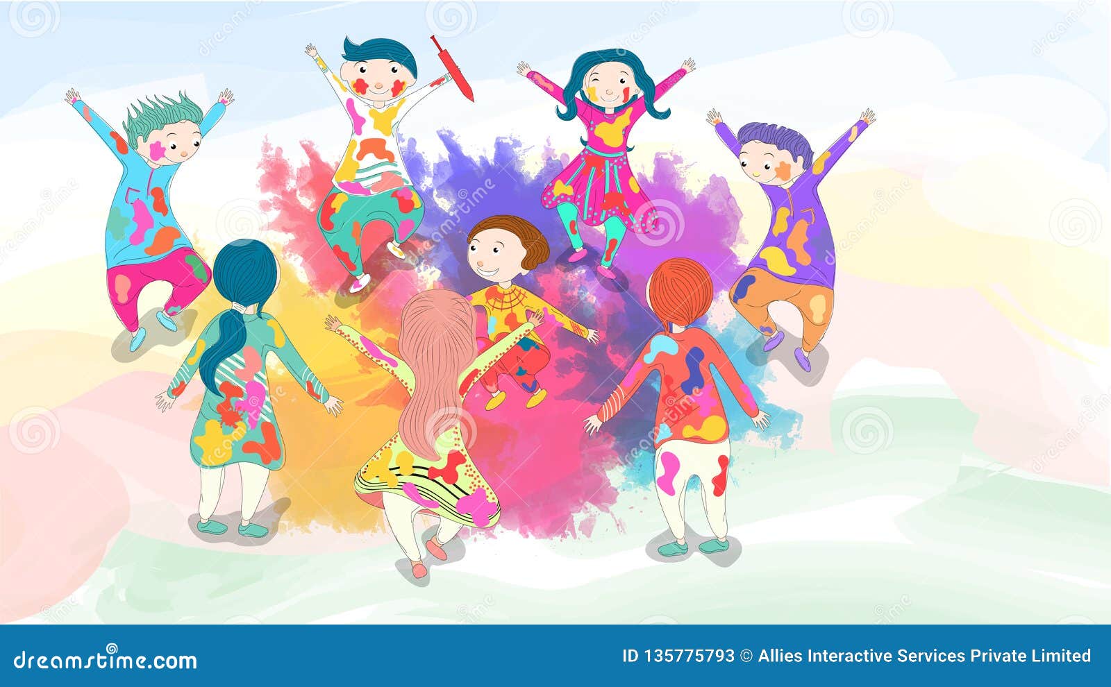 Happy Kids Character Celebrating Holi Festival. Stock Illustration -  Illustration of indian, festival: 135775793