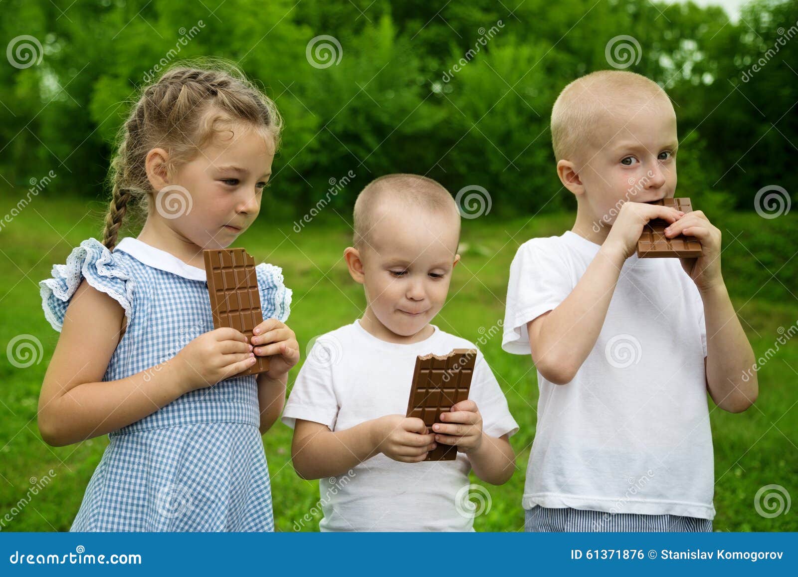 Happy Kids Eating Chocolate Stock Photo Image 61371876