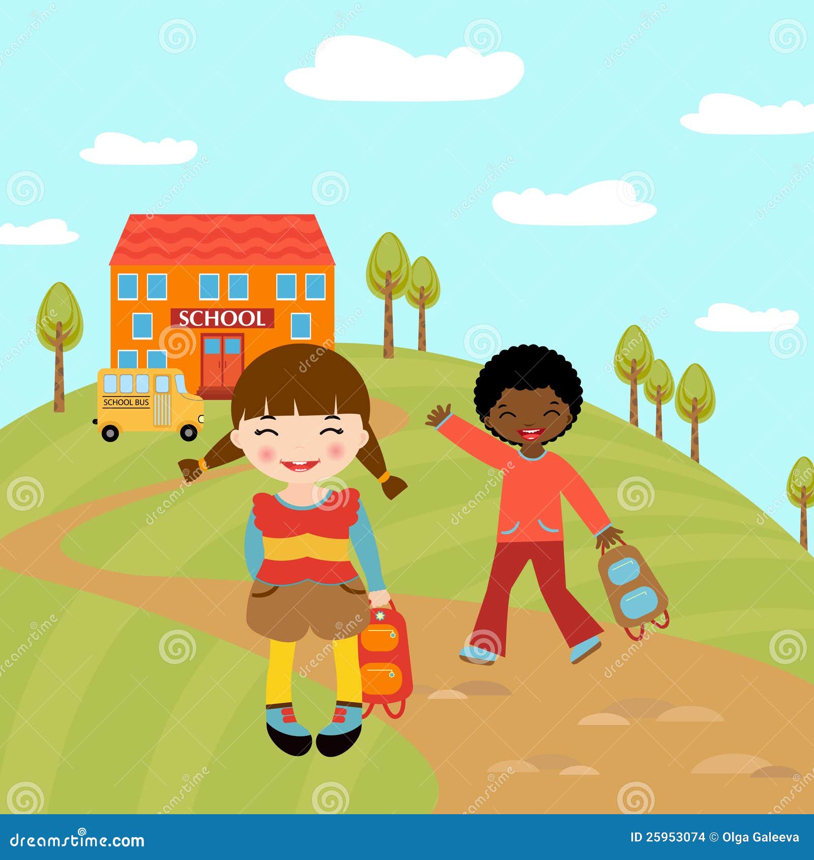 Happy Kids Going To School Stock Vector Illustration Of Color