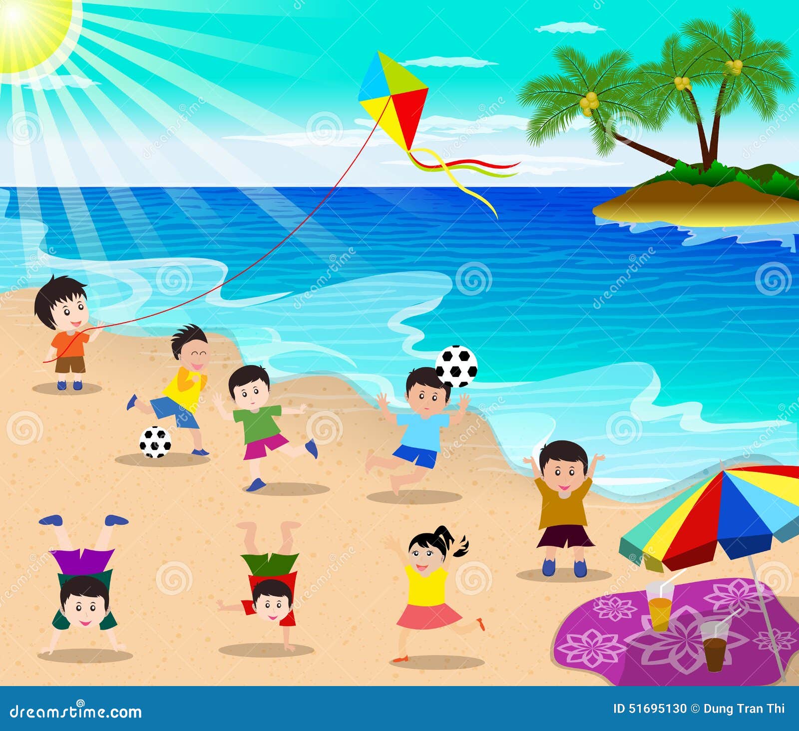 Happy Kids Having Fun on the Beach Vector Illustration Stock Vector ...