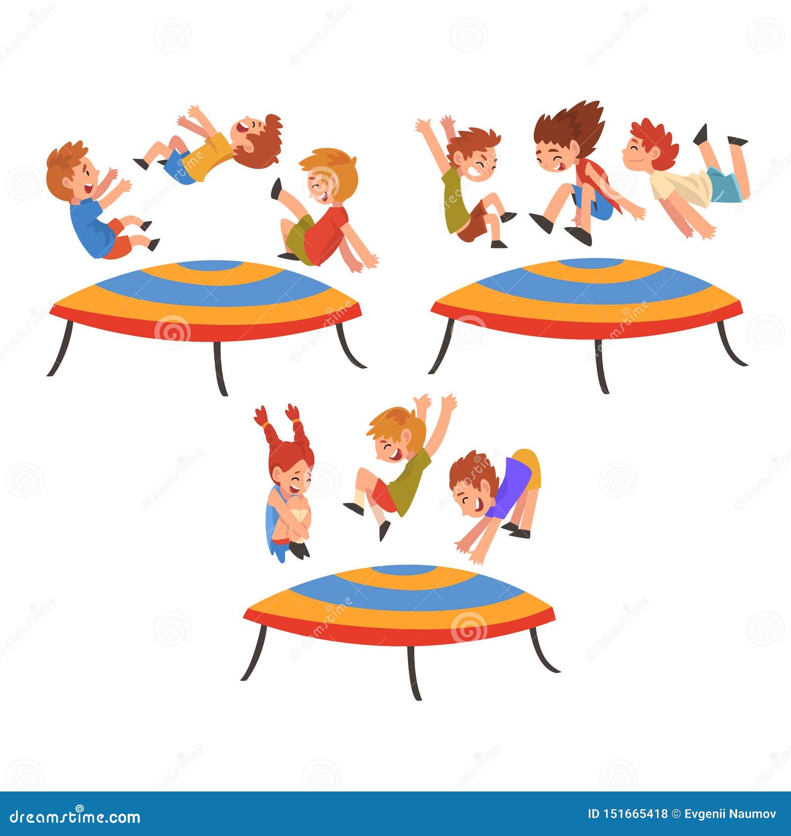 Happy preschool kid jumping on trampoline Vector Image