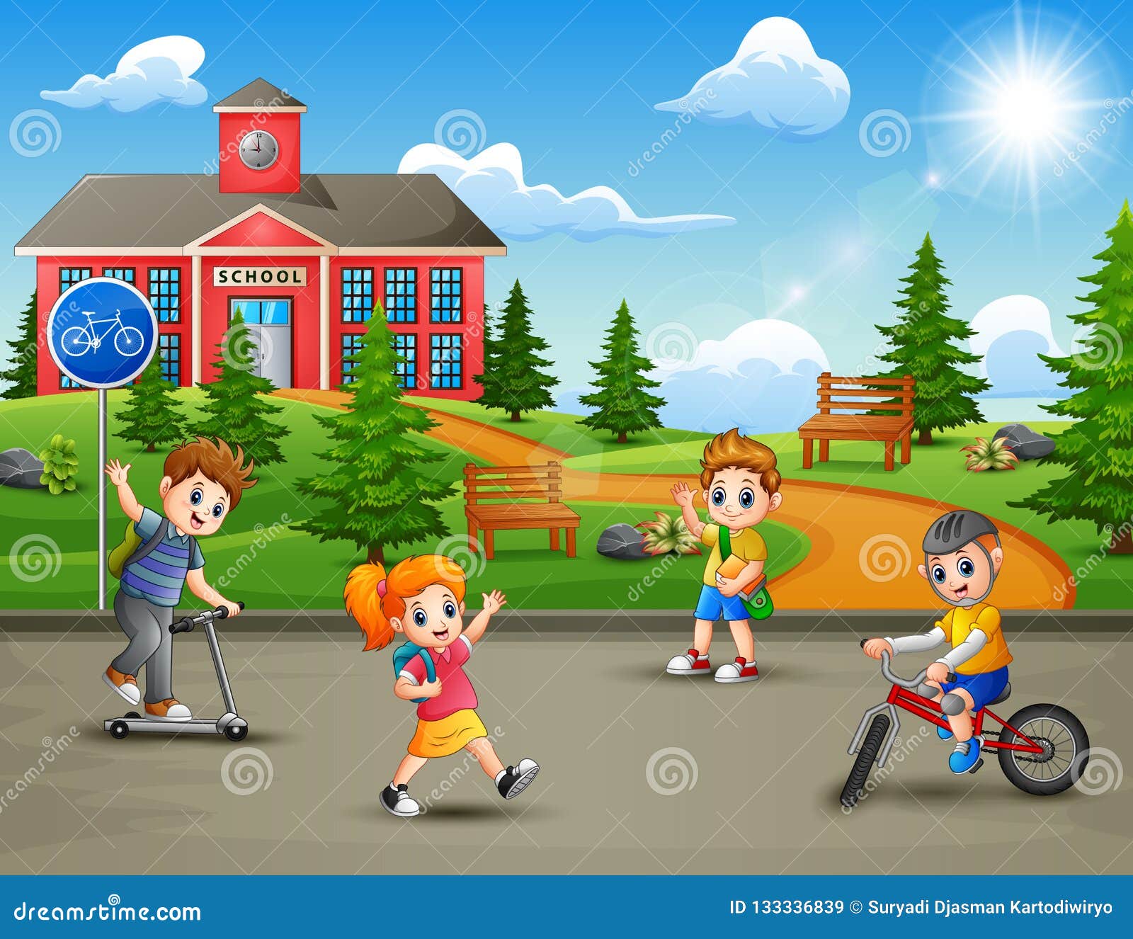 Happy Kids Playing in Front of the School Building Stock Vector - Illustration of field, high: 133336839 Happy Kids Playing in Front of the School Building Stock Vector - Illustration of field, high: 133336839