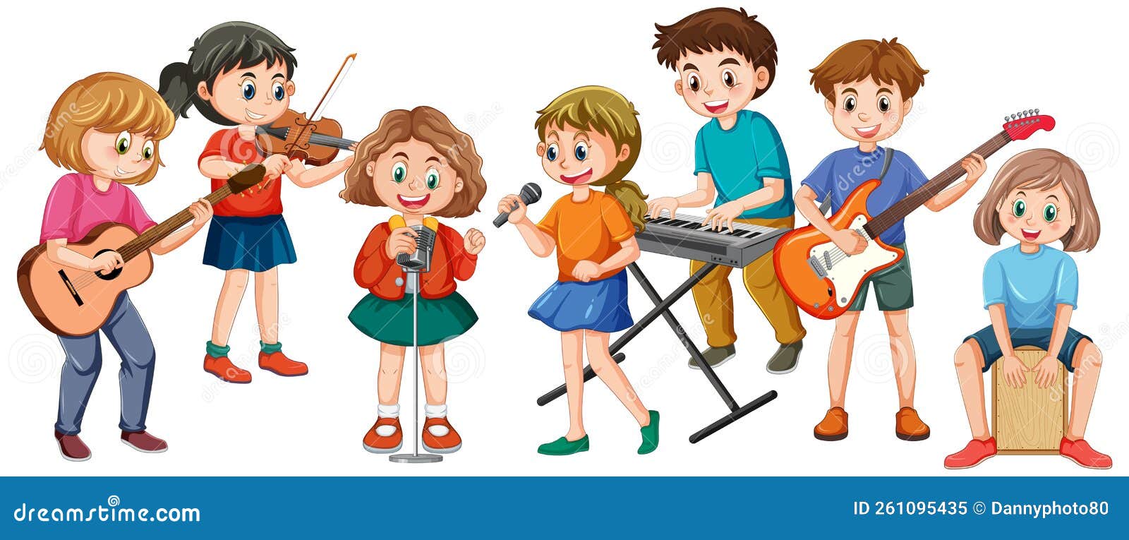 Happy Kids Playing Musical Instruments Stock Vector - Illustration of ...