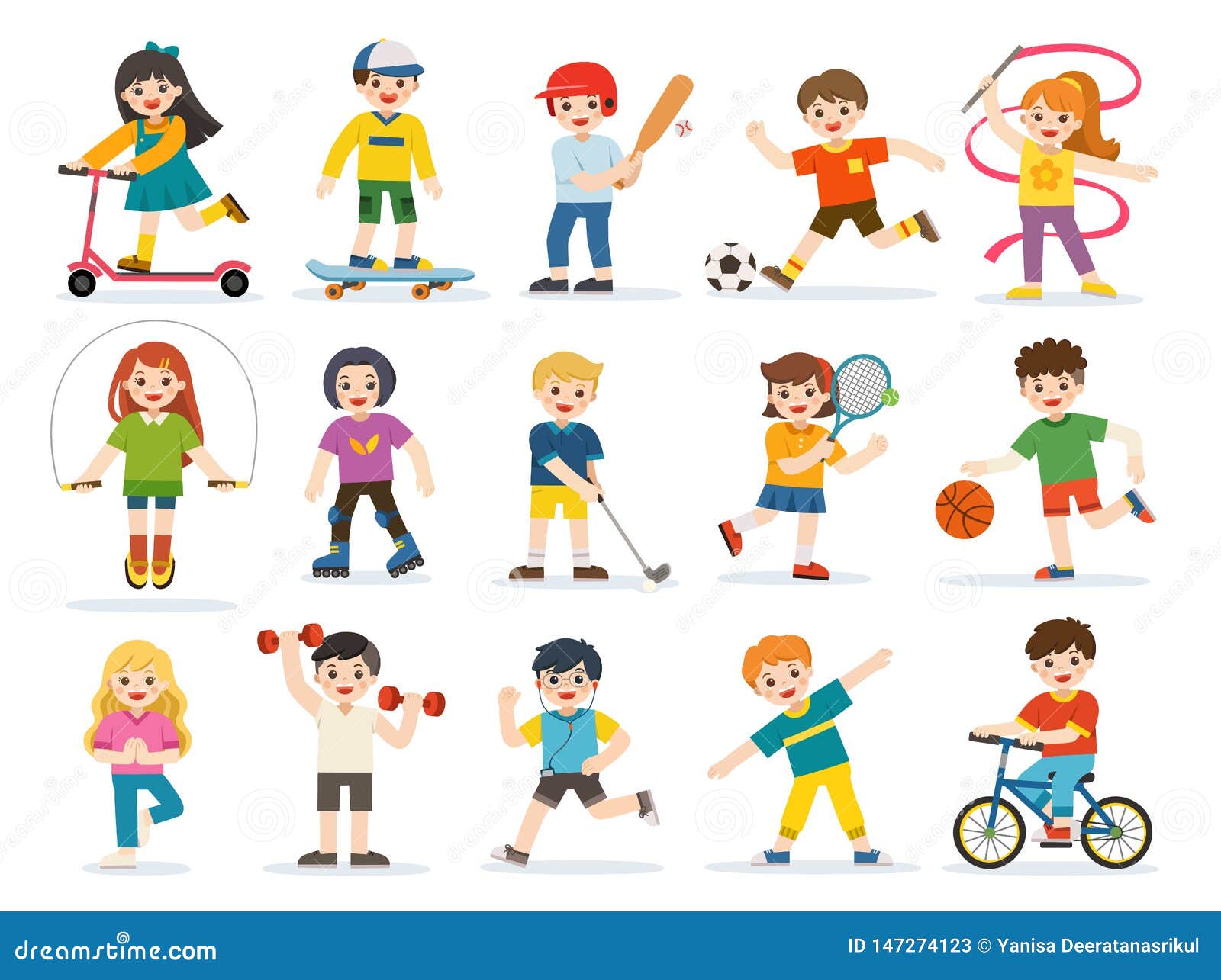 Happy Kids Playing Sportive And Enjoying Different Sports Exercises Stock Vector Illustration Of Ball Athletic