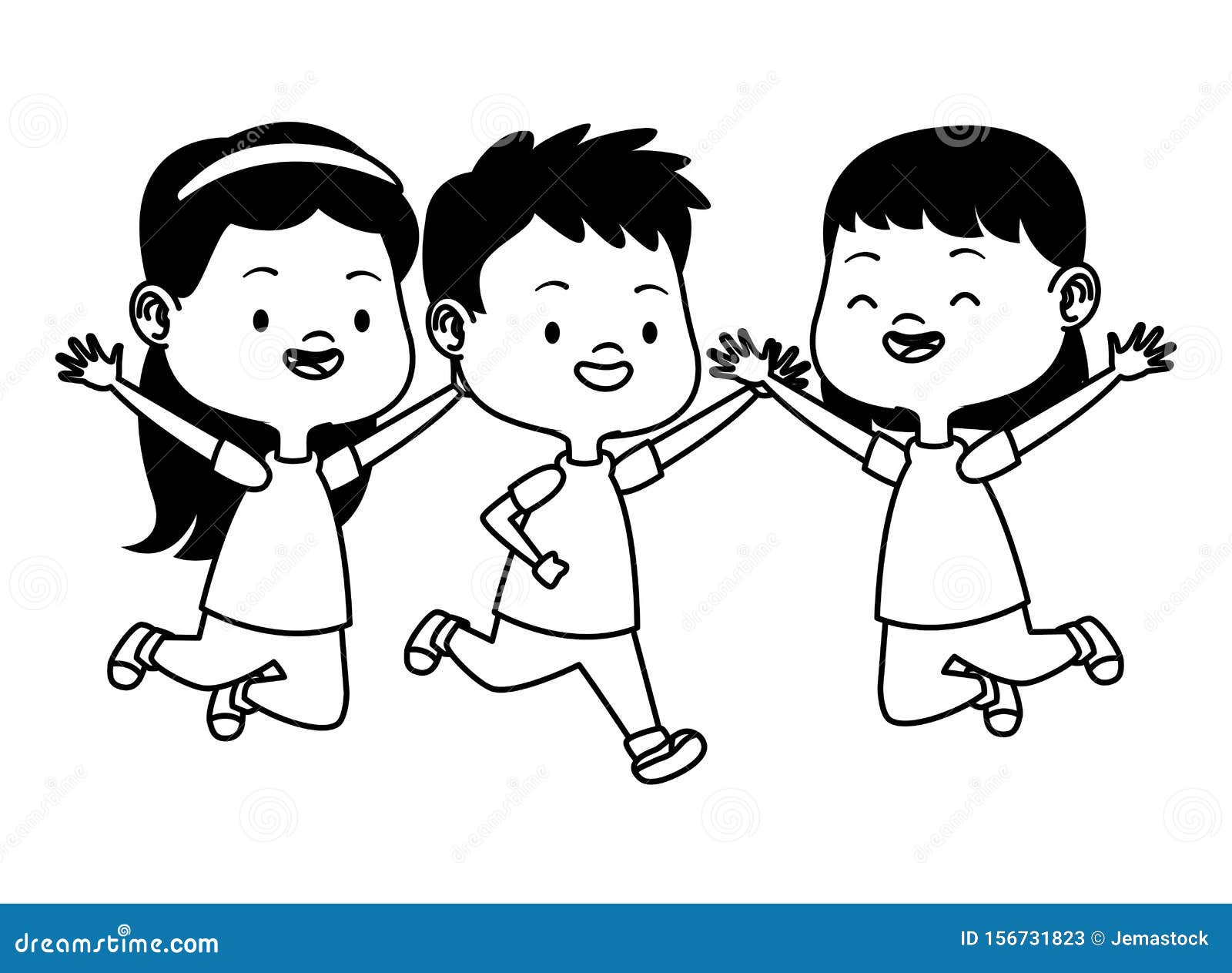 Cute Happy Kids Having Fun in Black and White Stock Vector ...