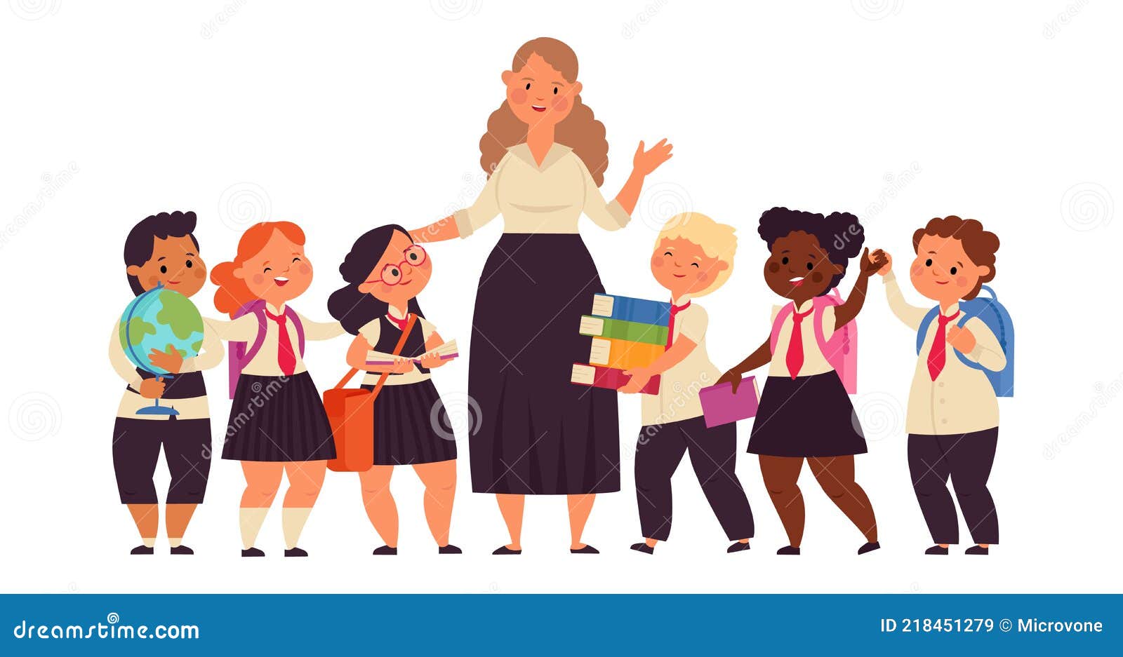 Happy Kids with Teacher. Student College Teacher, Cartoon Kid of Elementary  School Stock Vector - Illustration of character, learn: 218451279
