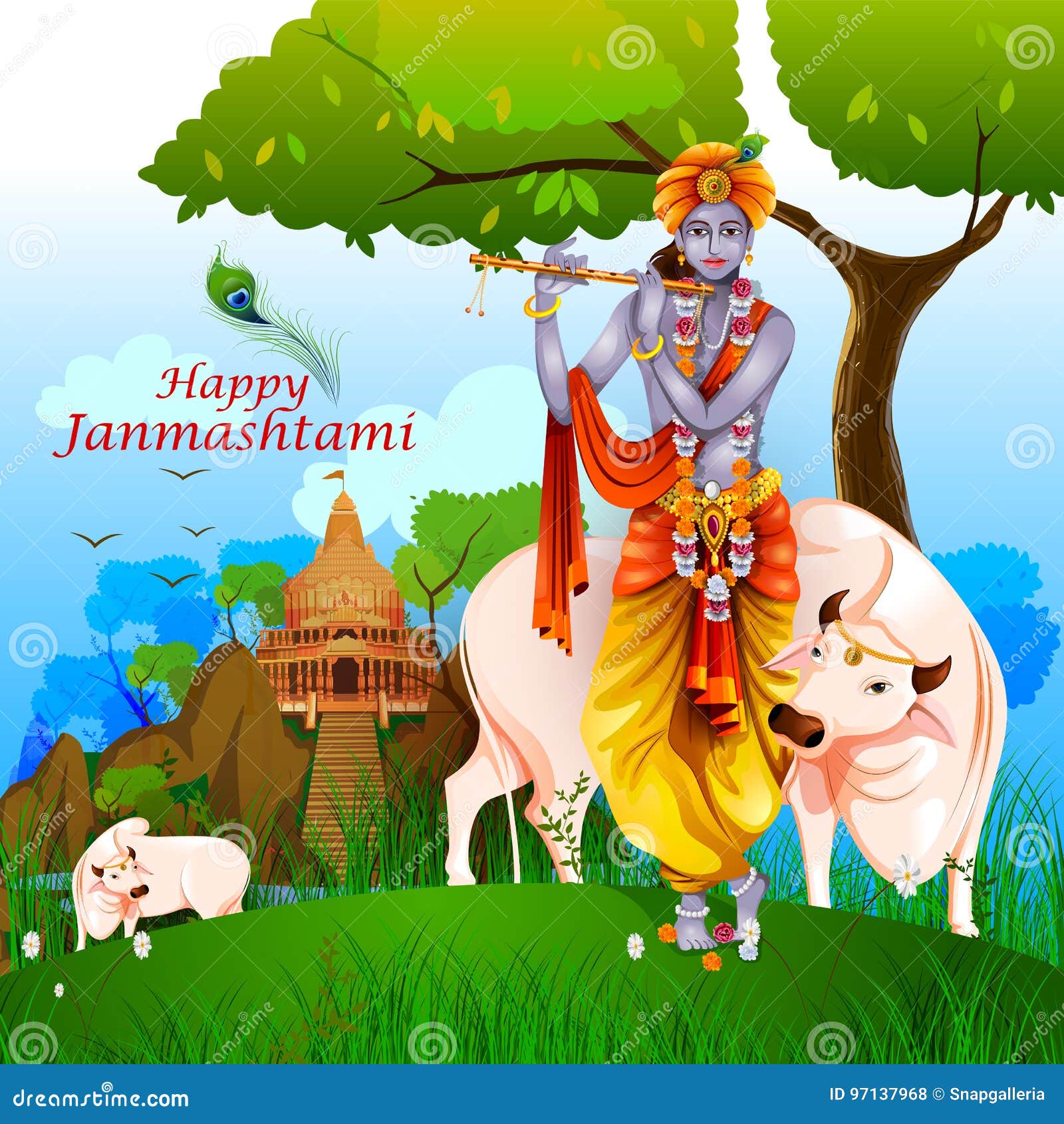 Happy Krishna Janmashtami Background Stock Vector - Illustration of bhakti,  legend: 97137968