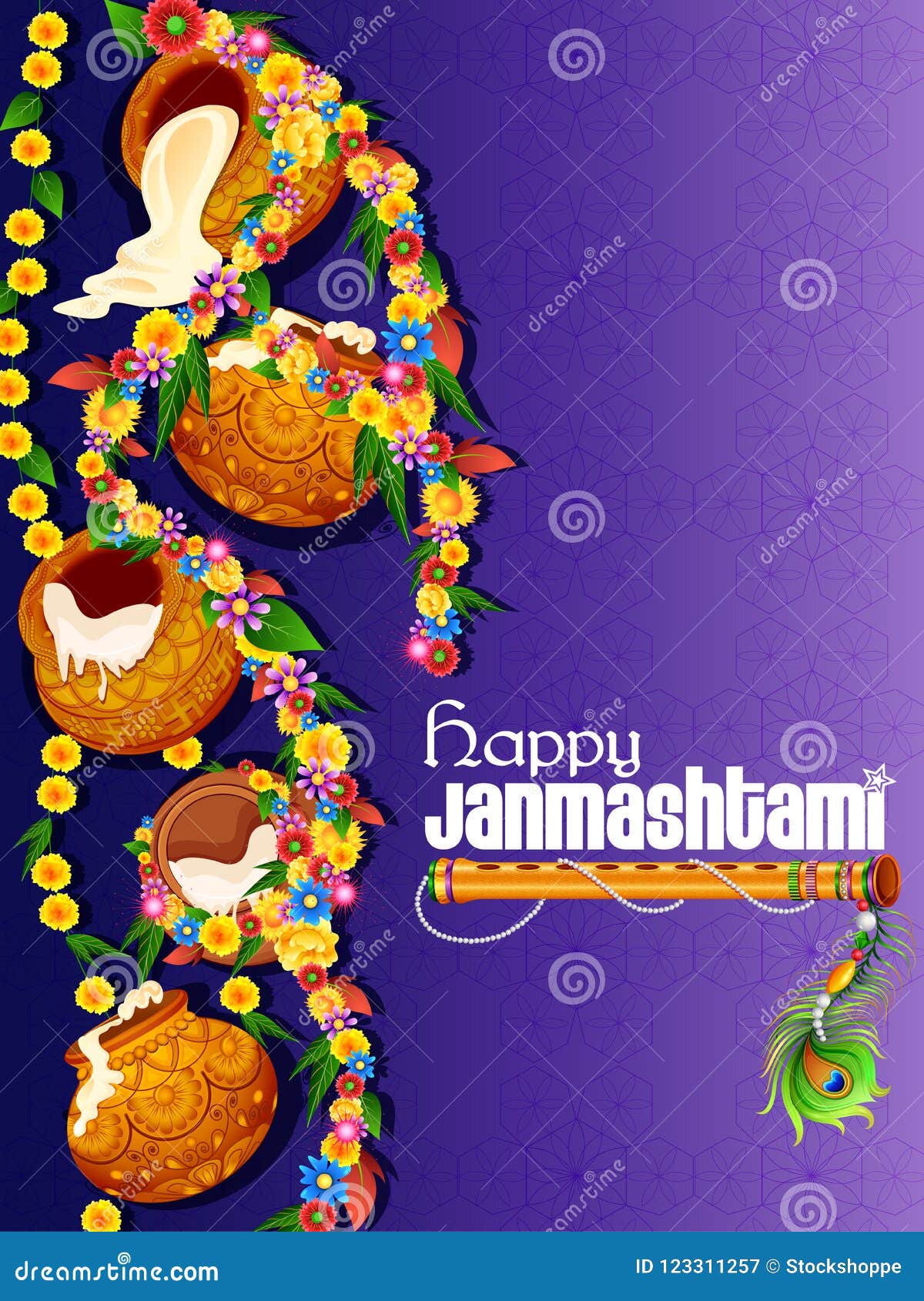 Happy Krishna Janmashtami Background with Pot of Cream Dahi Handi Stock  Vector - Illustration of hindu, design: 123311257