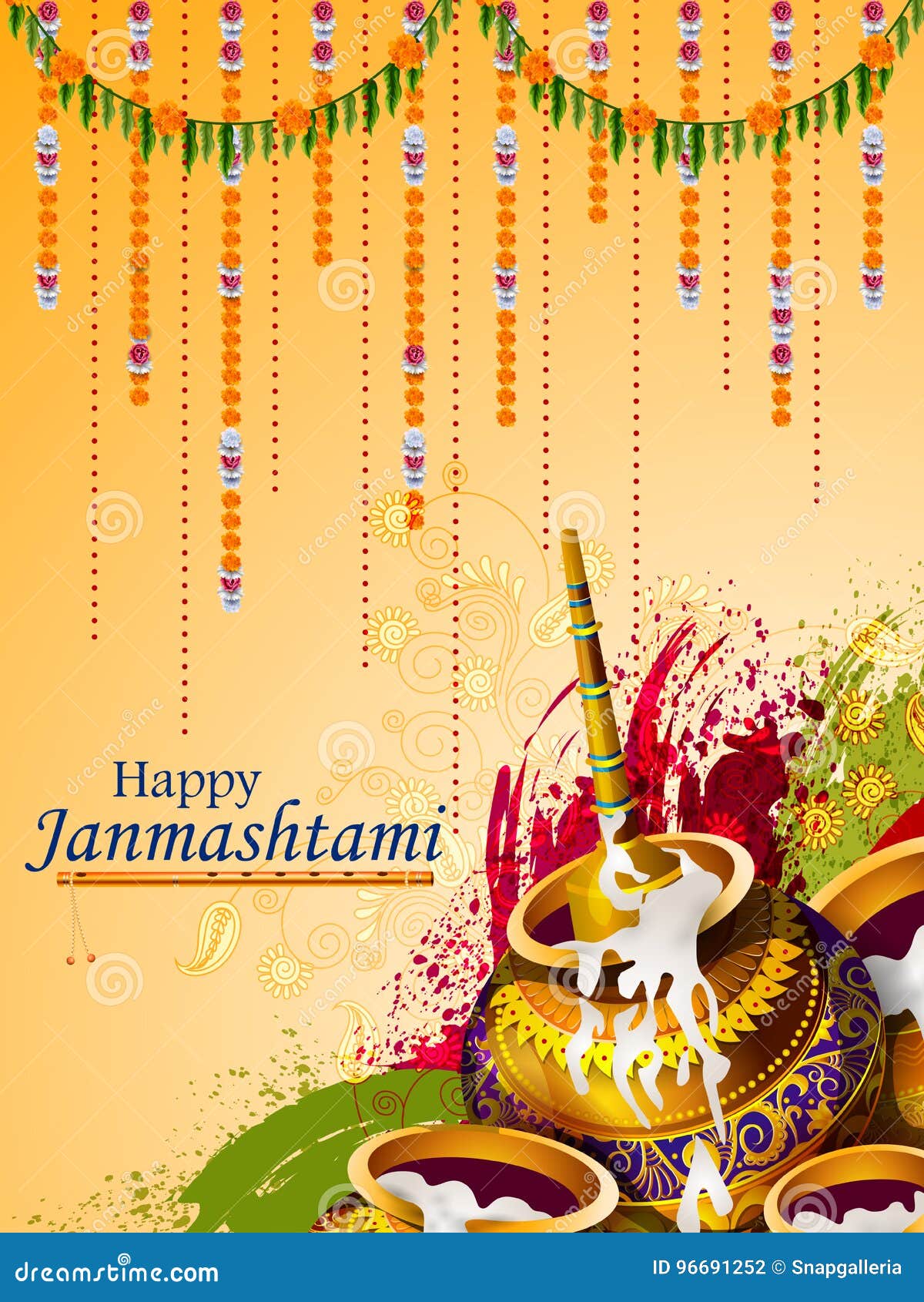Happy Krishna Janmashtami Greeting Background Stock Vector - Illustration  of mythological, culture: 96691252