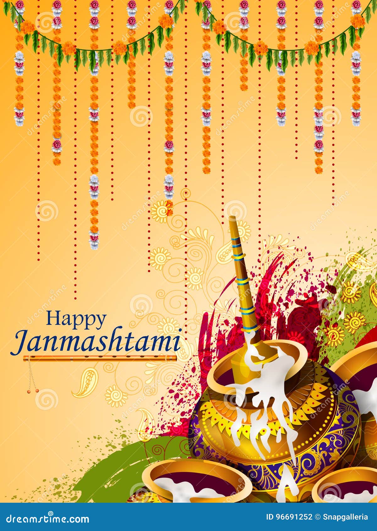 Happy Krishna Janmashtami Greeting Background Stock Vector