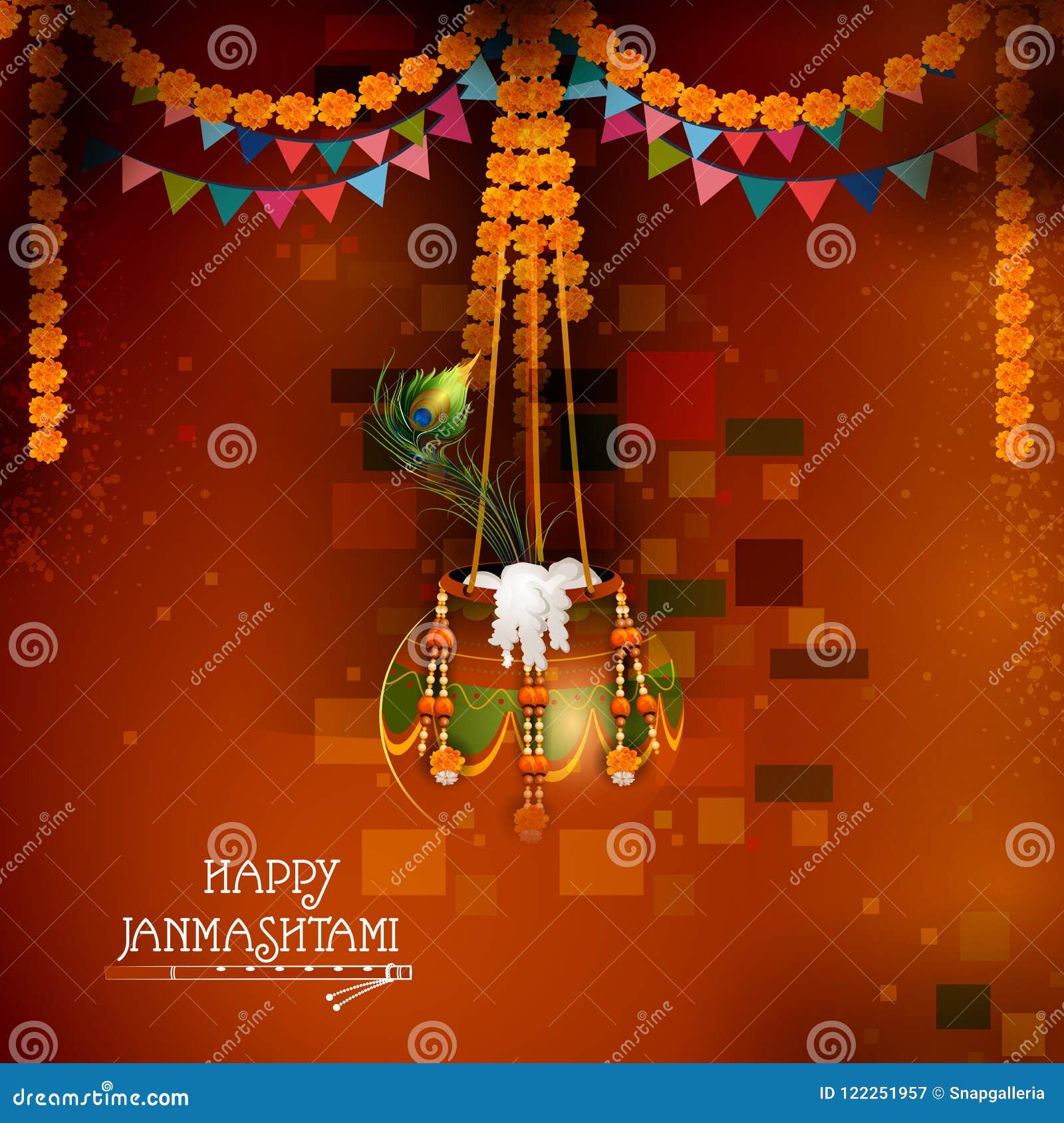 Happy Krishna Janmashtami Greeting Background Stock Vector - Illustration  of decoration, handi: 122251957