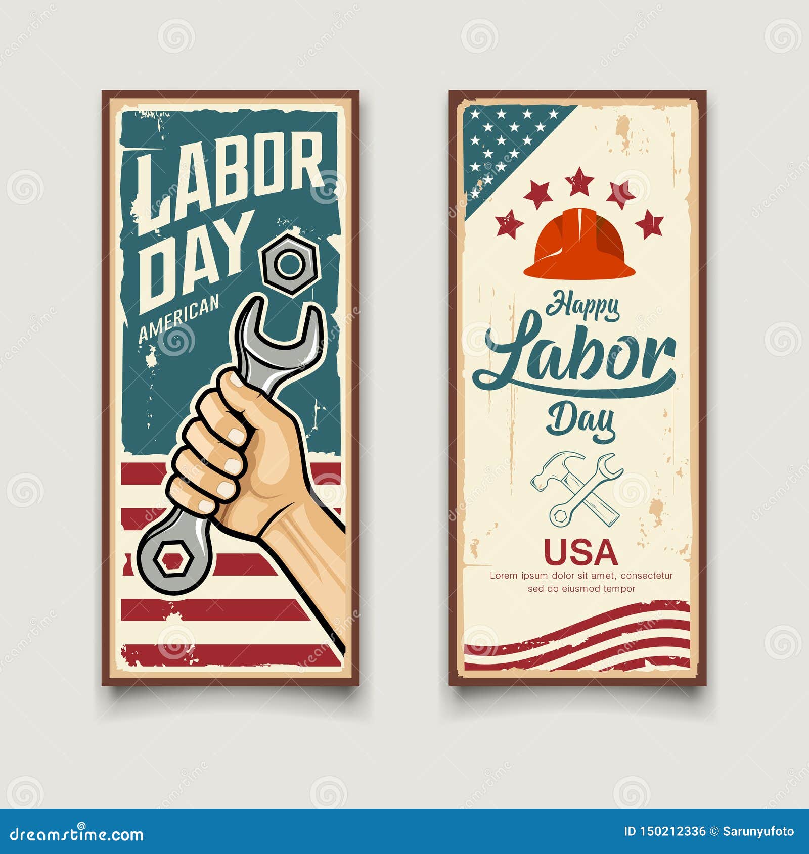 Happy Labor Day America Flag Vector Wrench In Hand Vintage