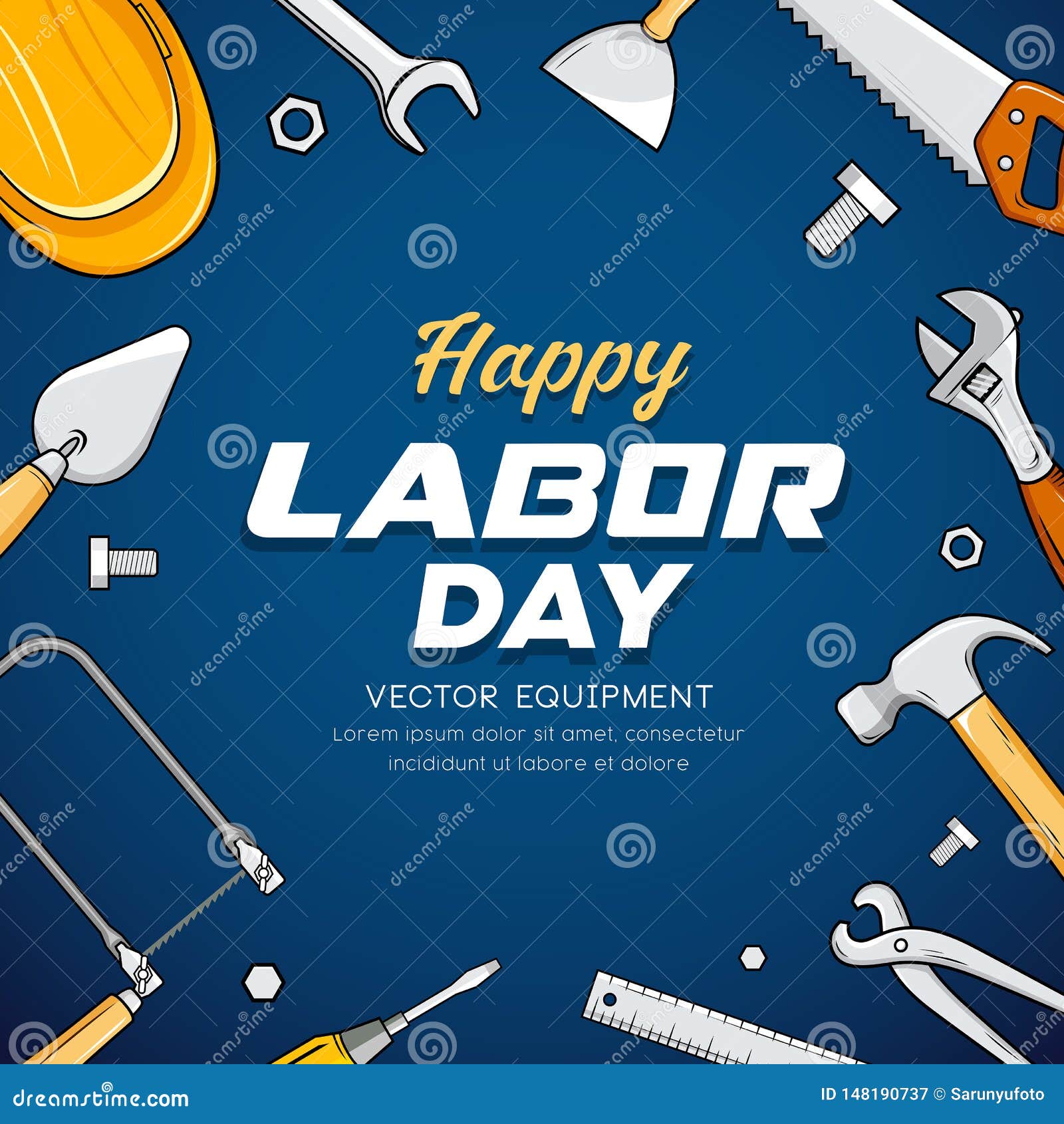 happy labor day construction equipment   on blue background