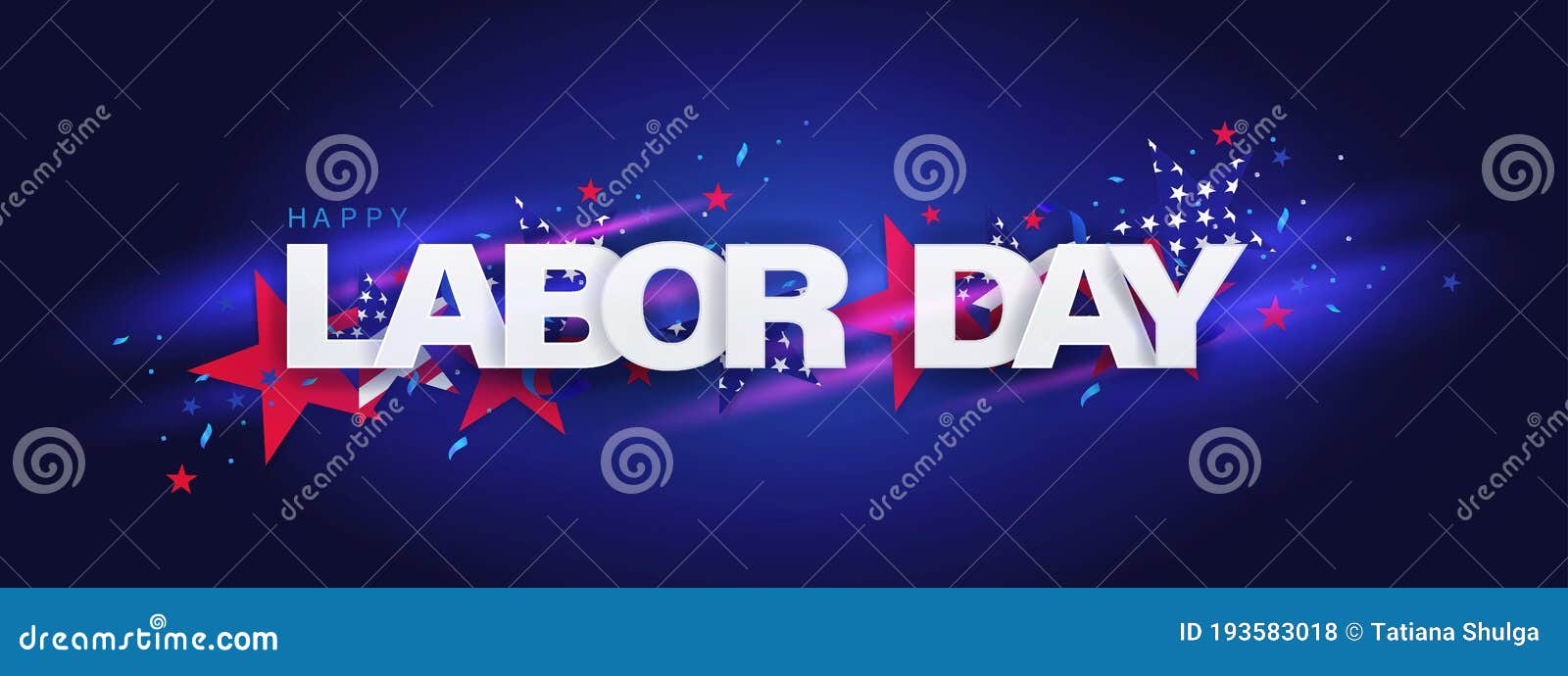 Happy Labor Day Long Horizontal Banner. USA Festive Design in National