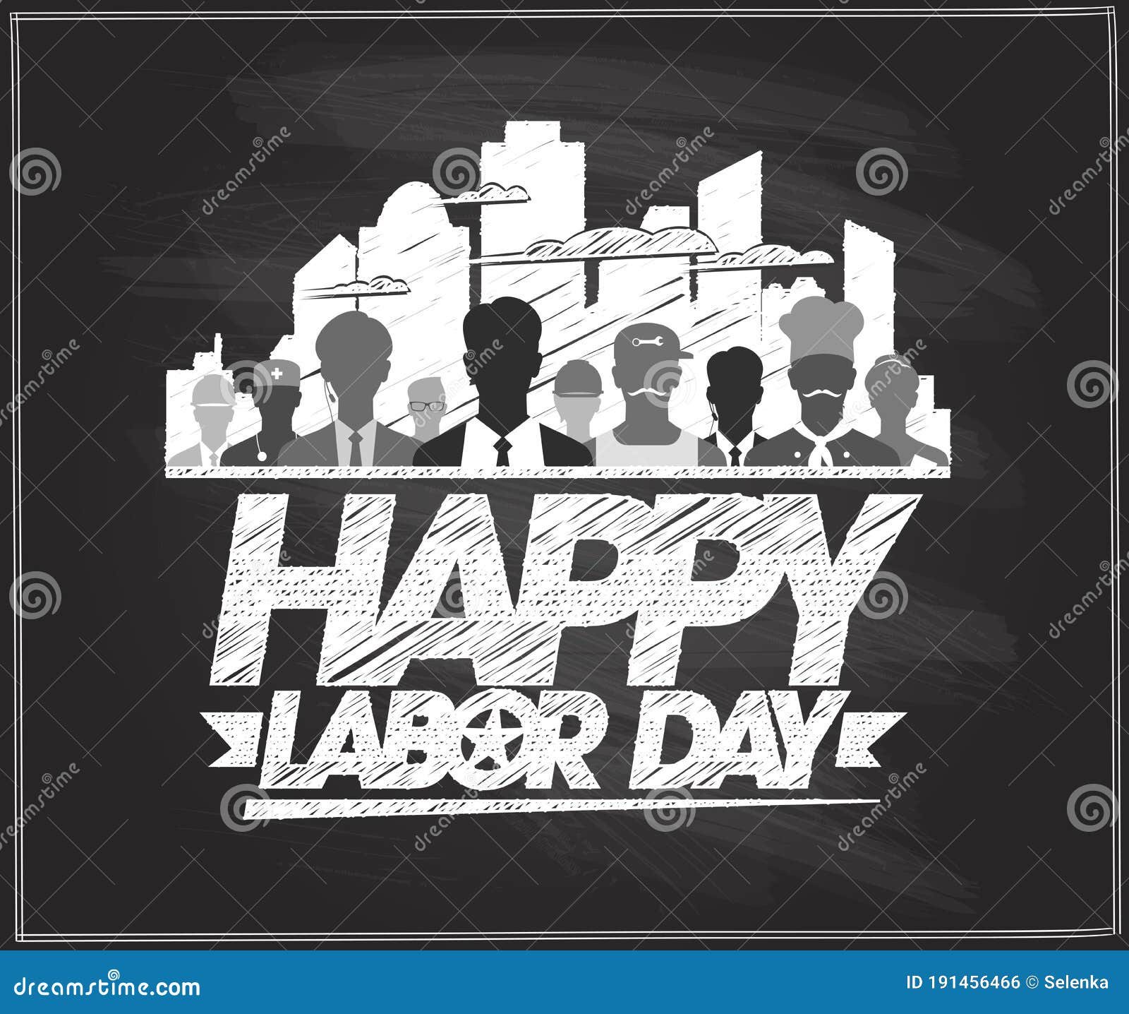 Happy Labor Day Poster, Chalkboard with Silhouettes of Workers People Stock Vector