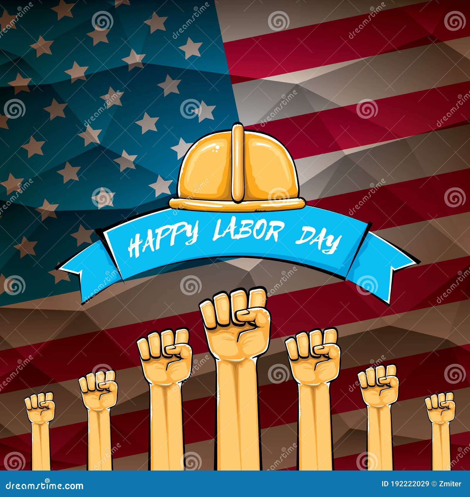Happy Labor Day Usa Vector Poster with Strong Orange Fist Isolated on