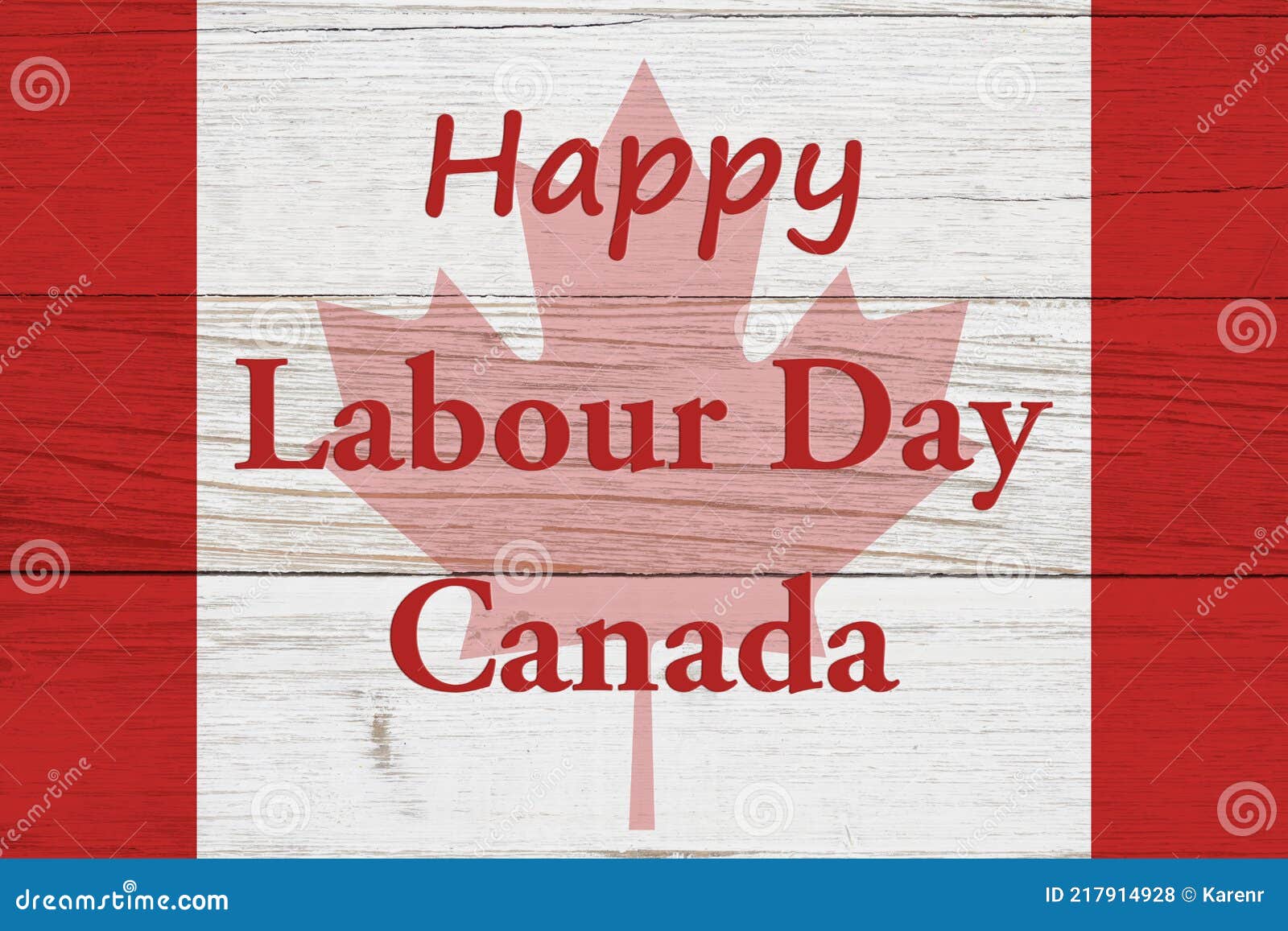 Happy Labour Day Canada Message with Canadian Maple Leaf Flag on Wood