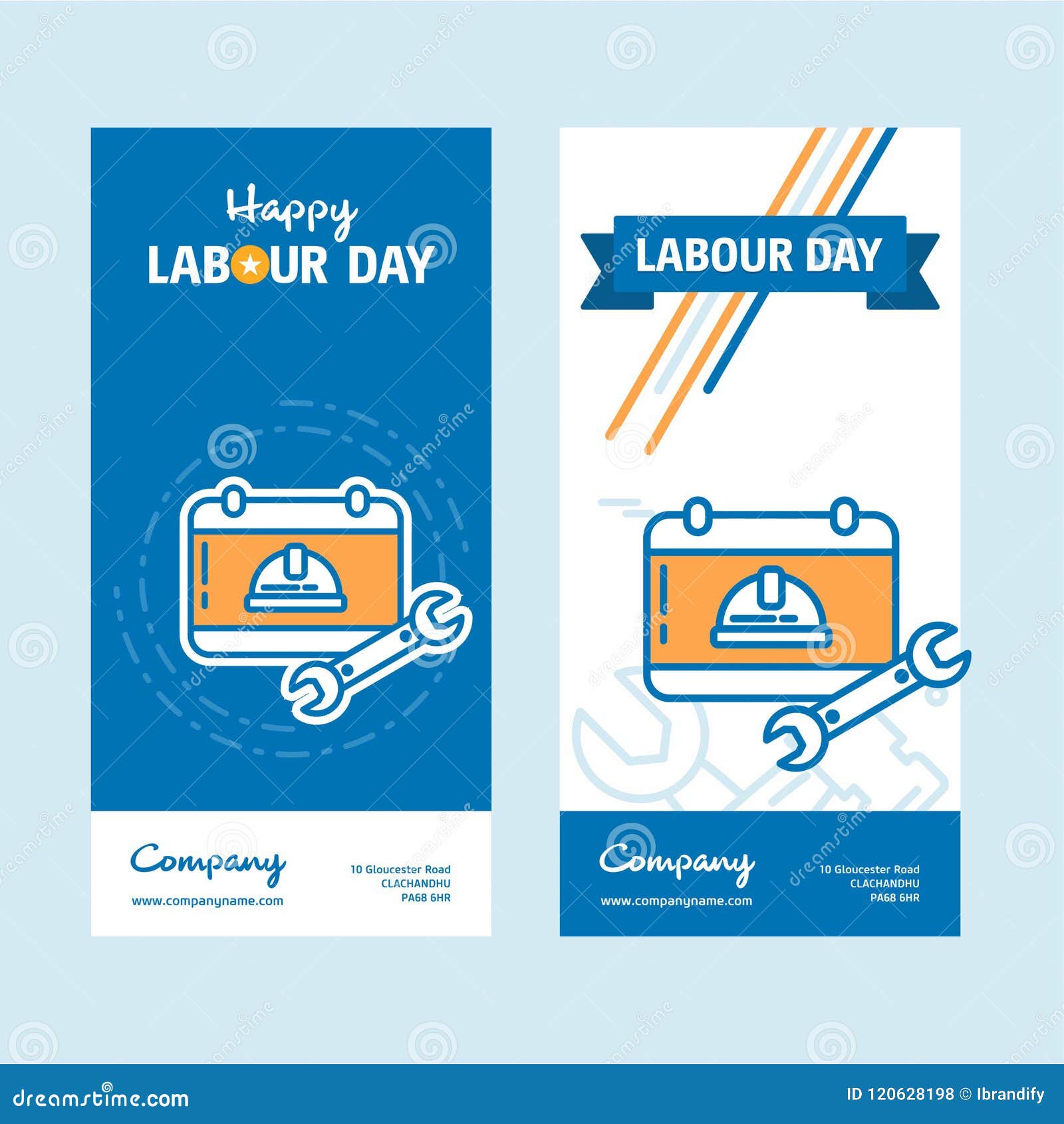 happy labour day  with vintage theme blue and orange with