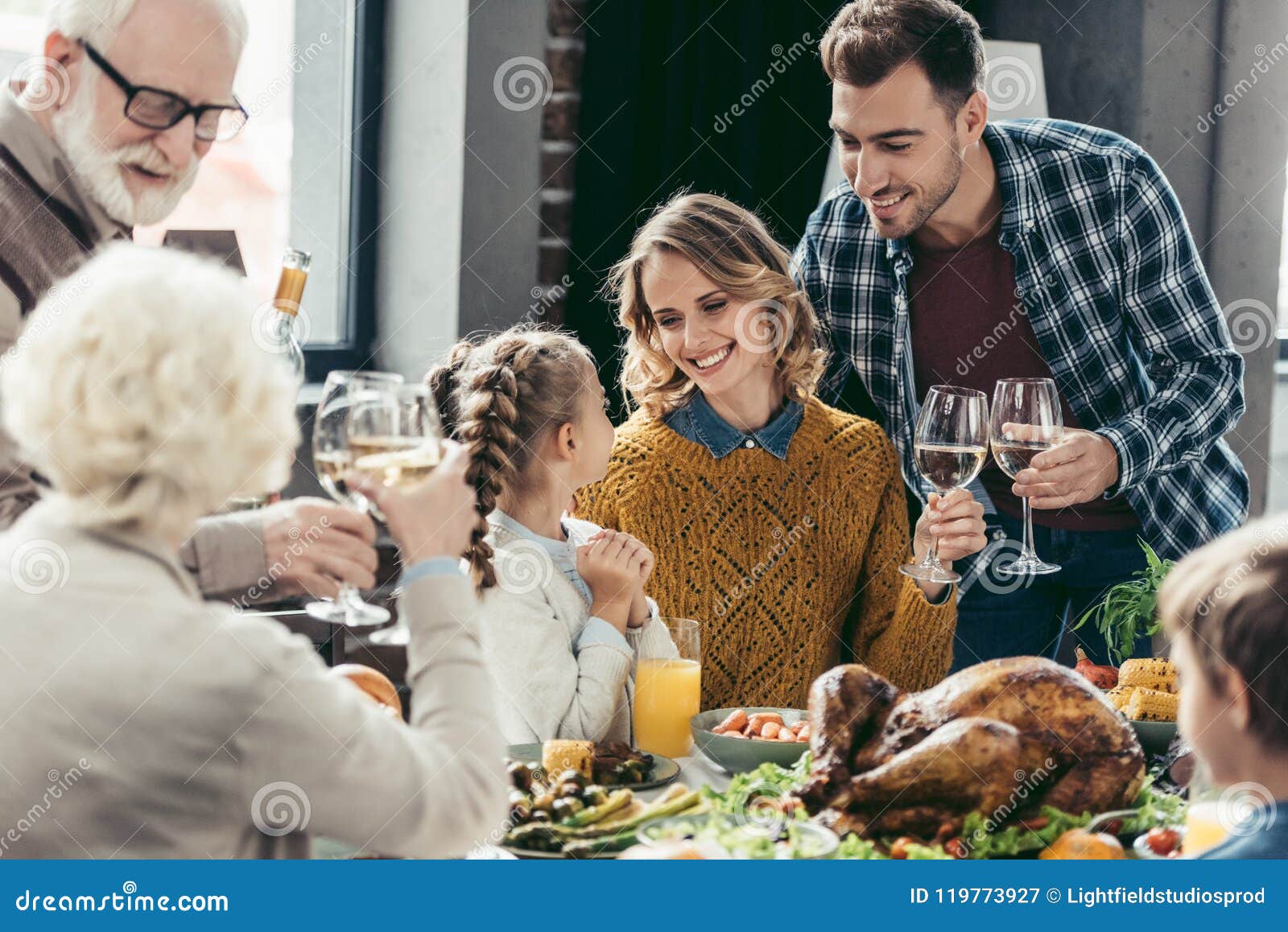 Happy Large Family Having Holiday Dinner Stock Image - Image of