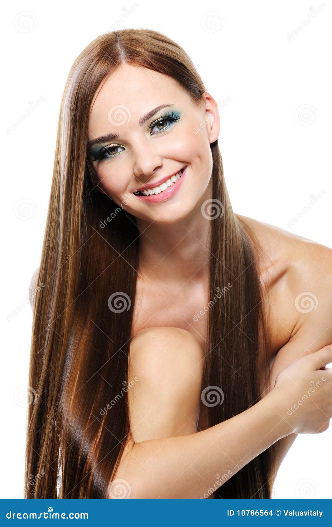Happy Laughing Girl With Beautiful Straight Hair Stock 