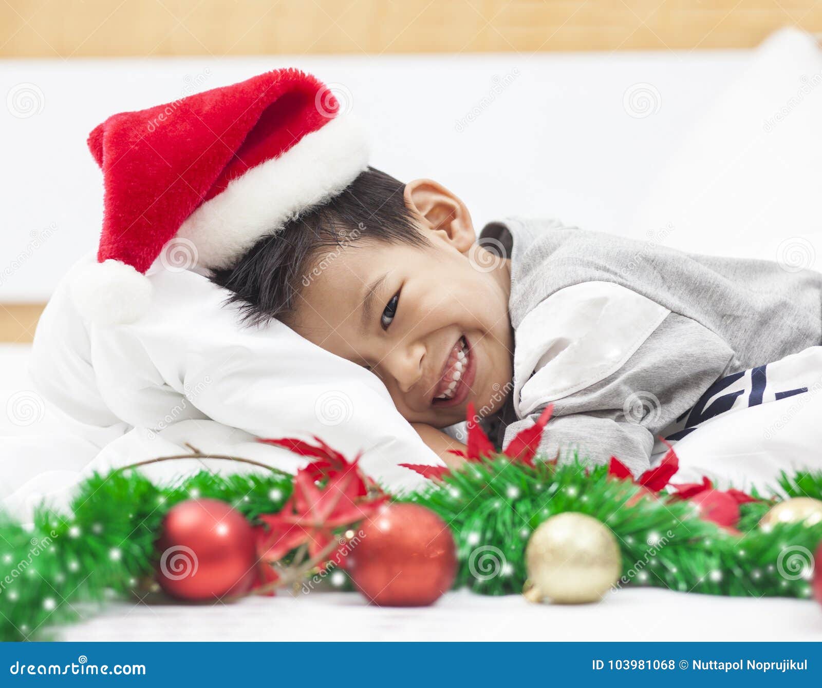 Happy Little Boy Celebrate Christmas Holiday At Home ,New Year O Stock Photo - Image of ...