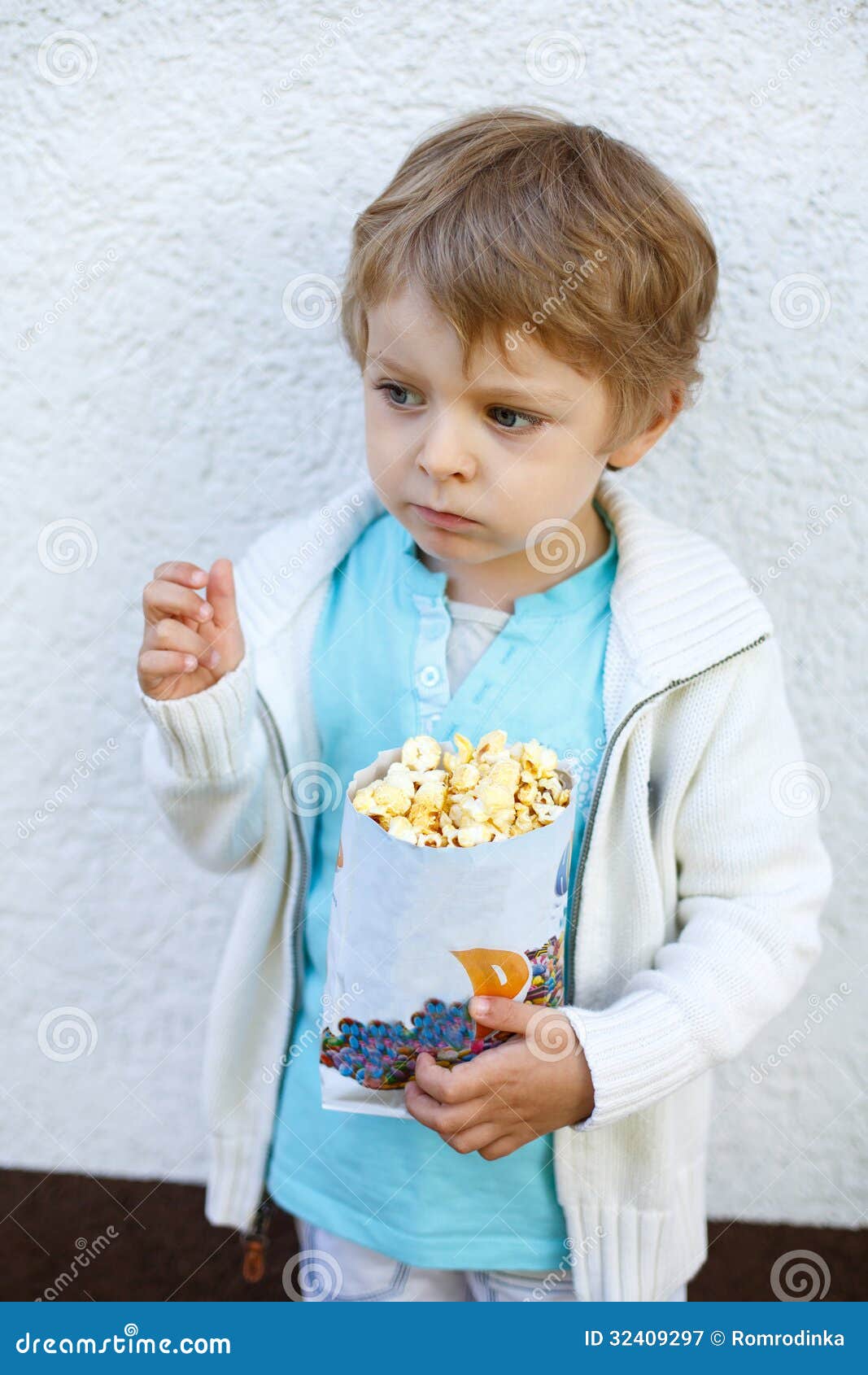Happy Little Boy with Popcorn Bag Stock Image Image of popcorn