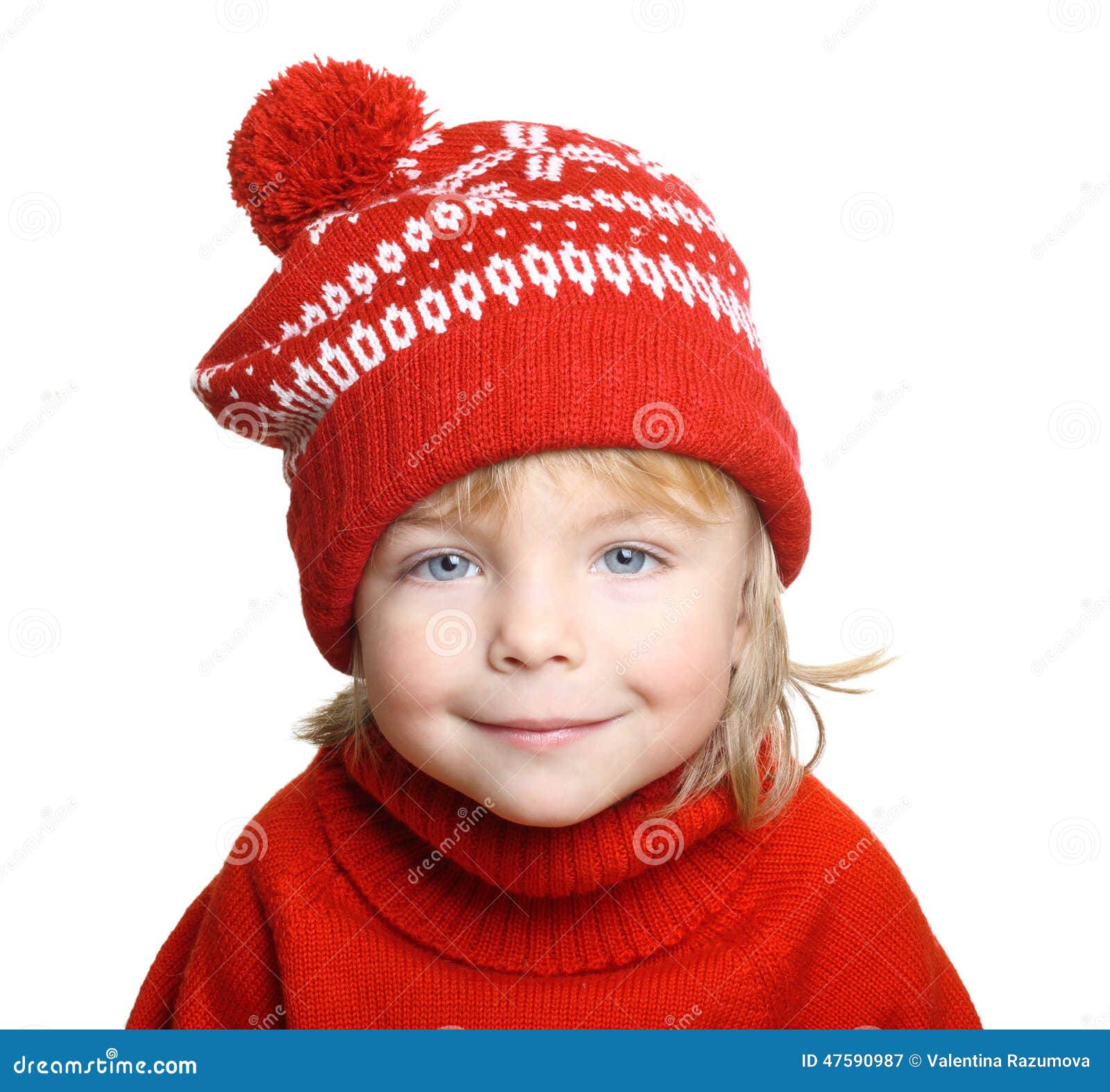 Happy Little Boy In Red Hat And Sweater Stock Image Image Of Leisure