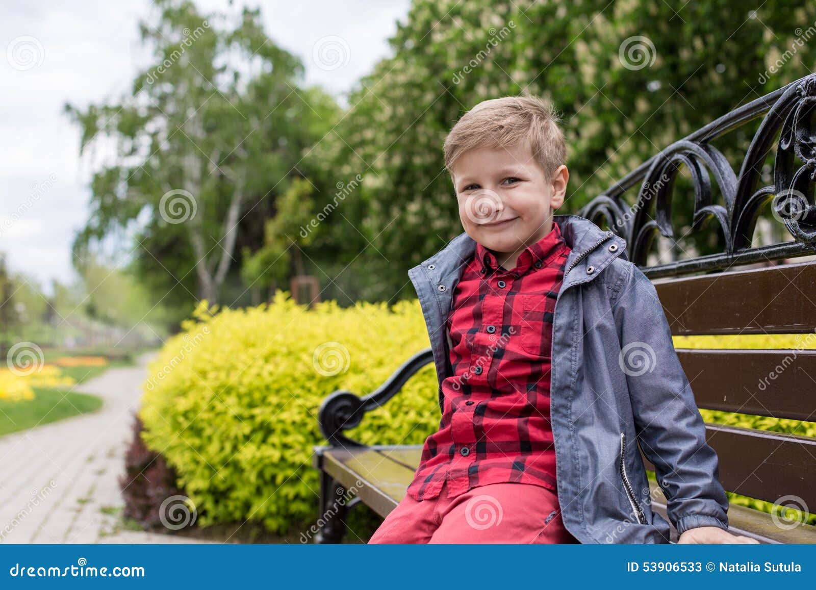 Happy Little Boy in the Red Shirt Stock Image Image of cheerful