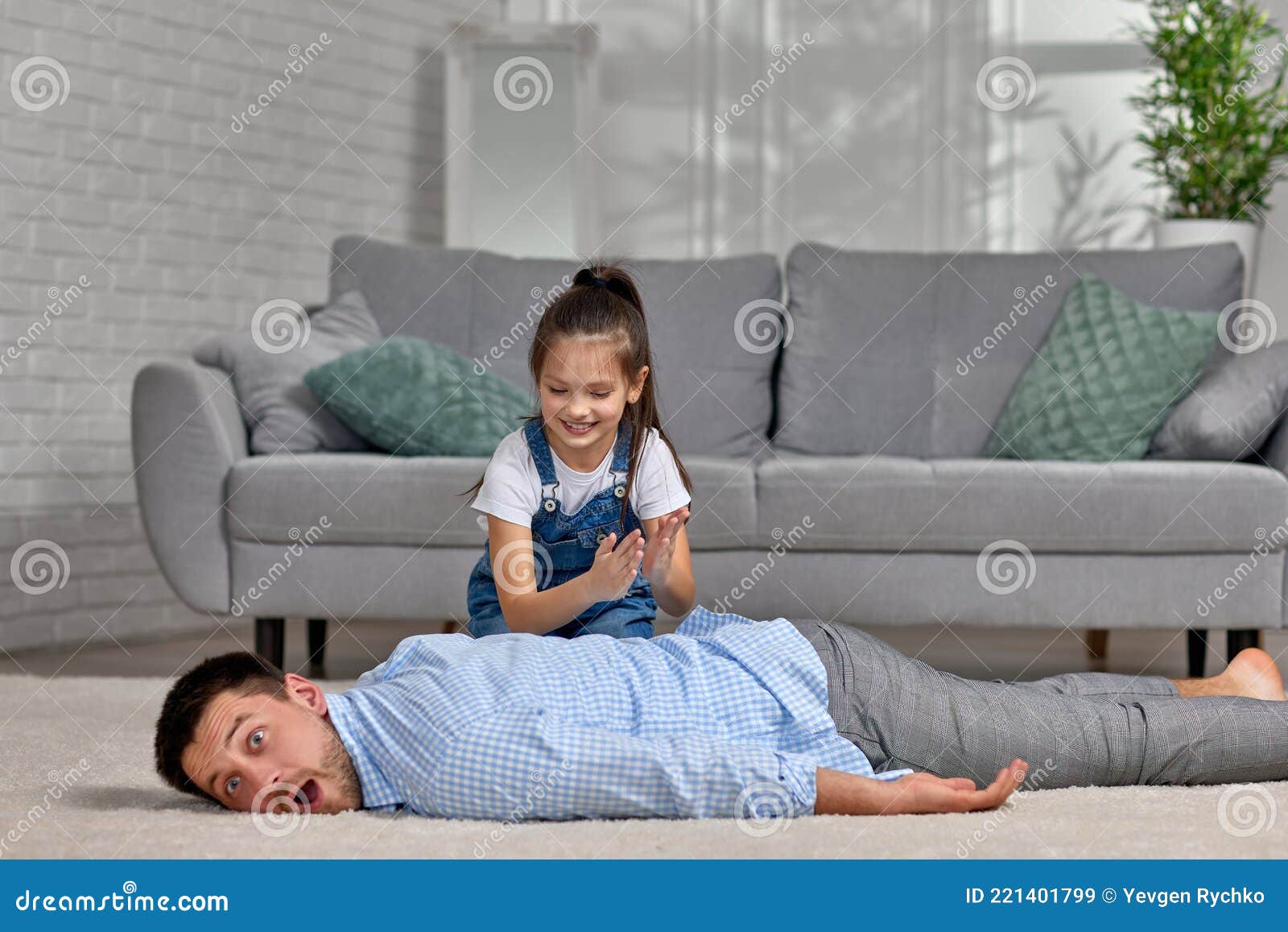 Happy Little Child Daughter Doing Massage To Father Stock Image Image