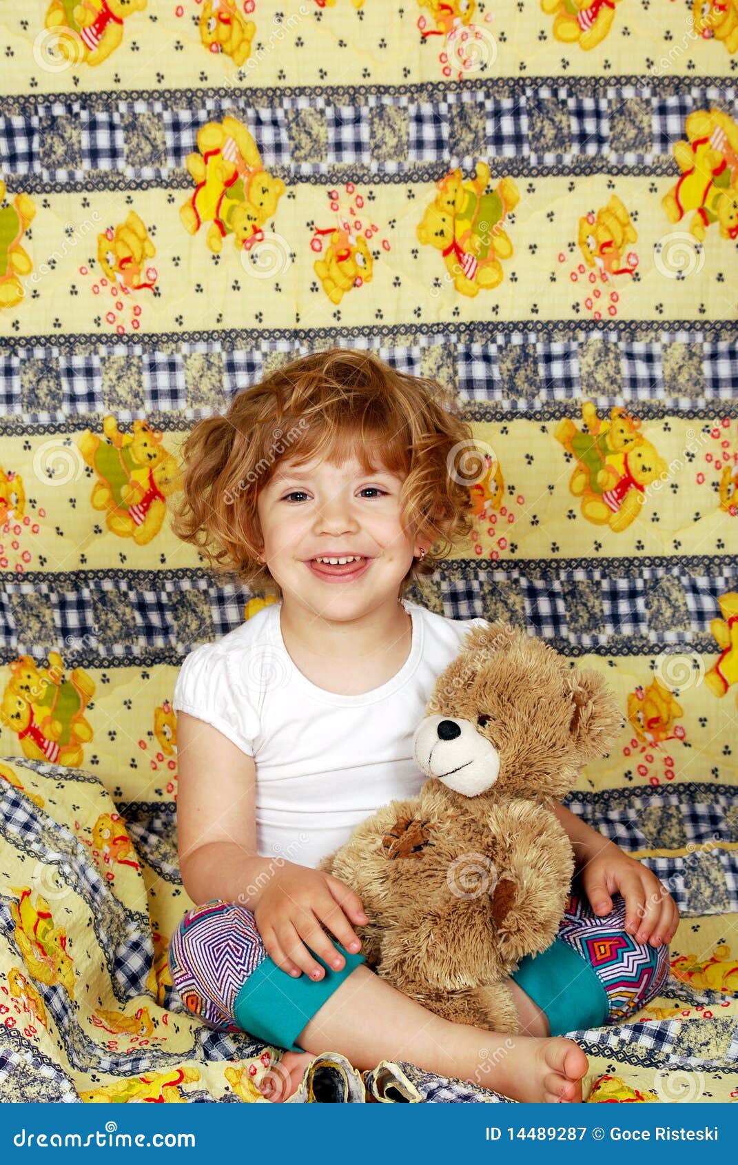 Happy little girl bedtime stock image. Image of caucasian 14489287