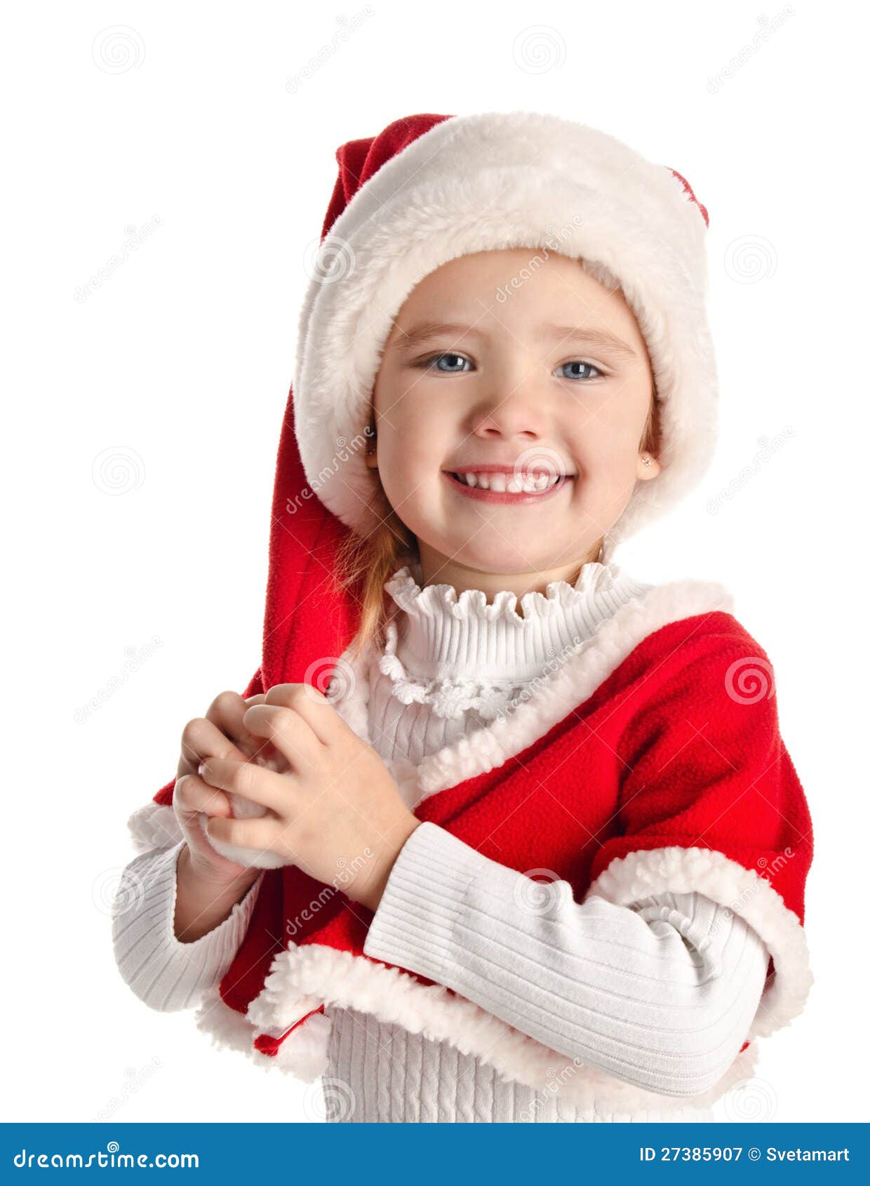 Happy Little Girl with Christmas Hat Stock Image - Image of laugh ...