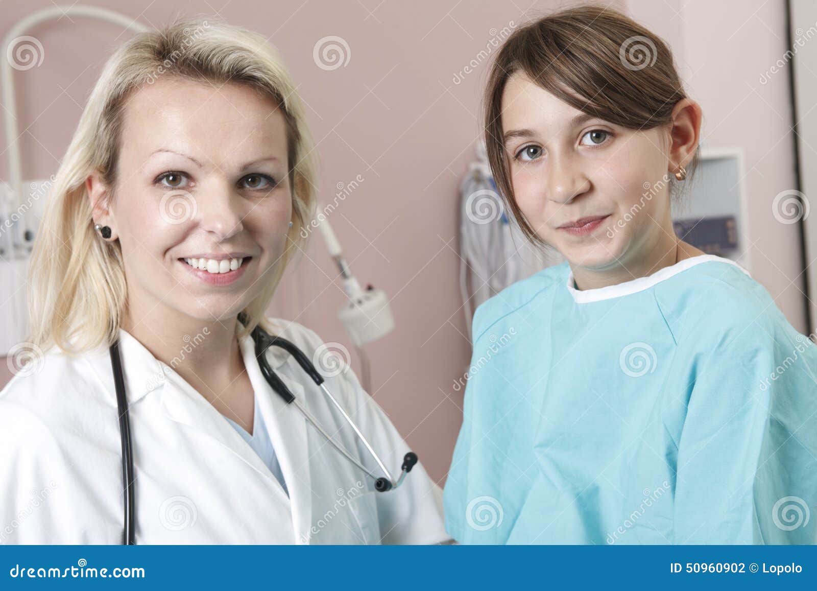 Little Girl And The Doctor For A Checkup Examined Stock 