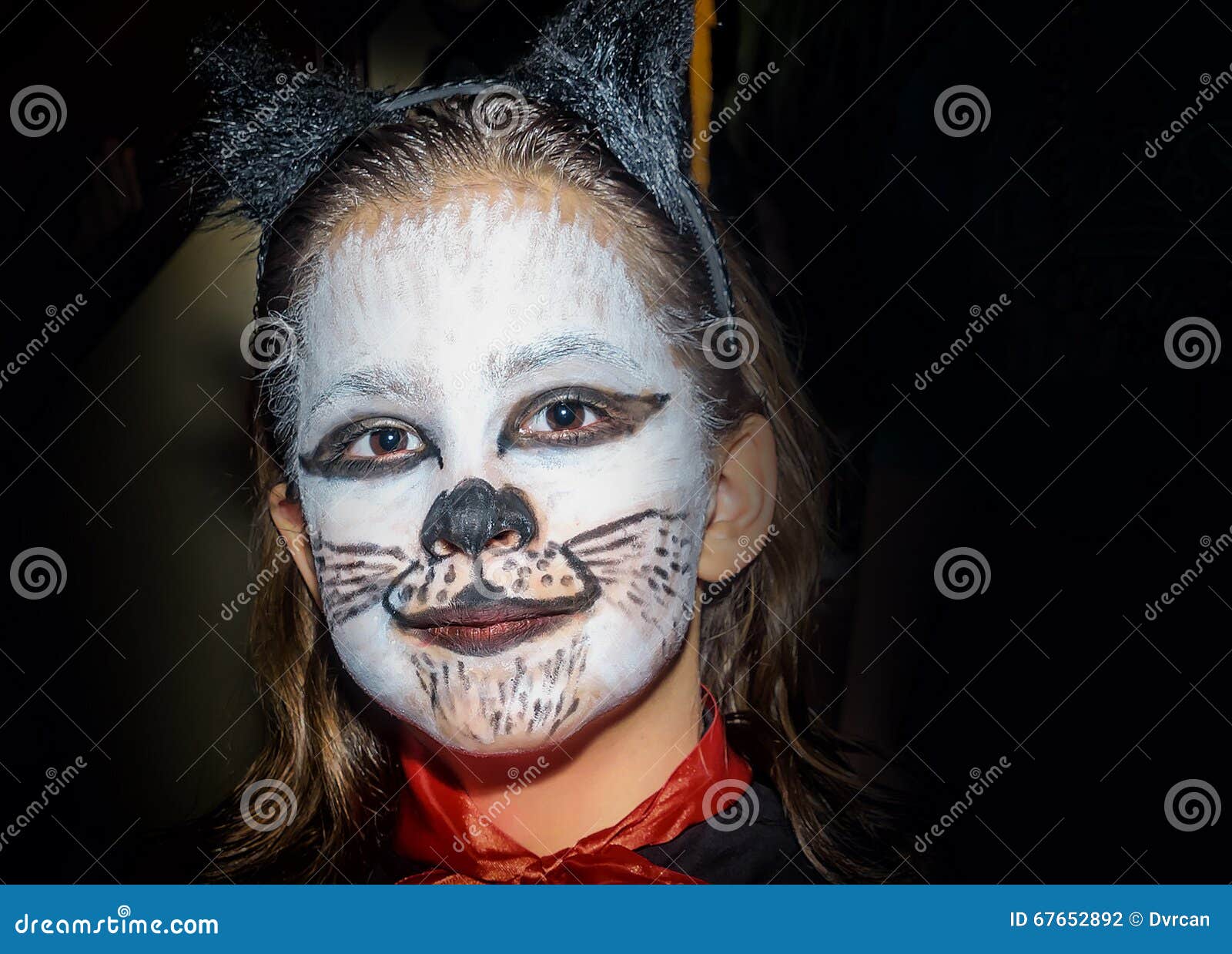 Happy Little Girl with Kitty Cat Make Up Stock Photo Image of pattern