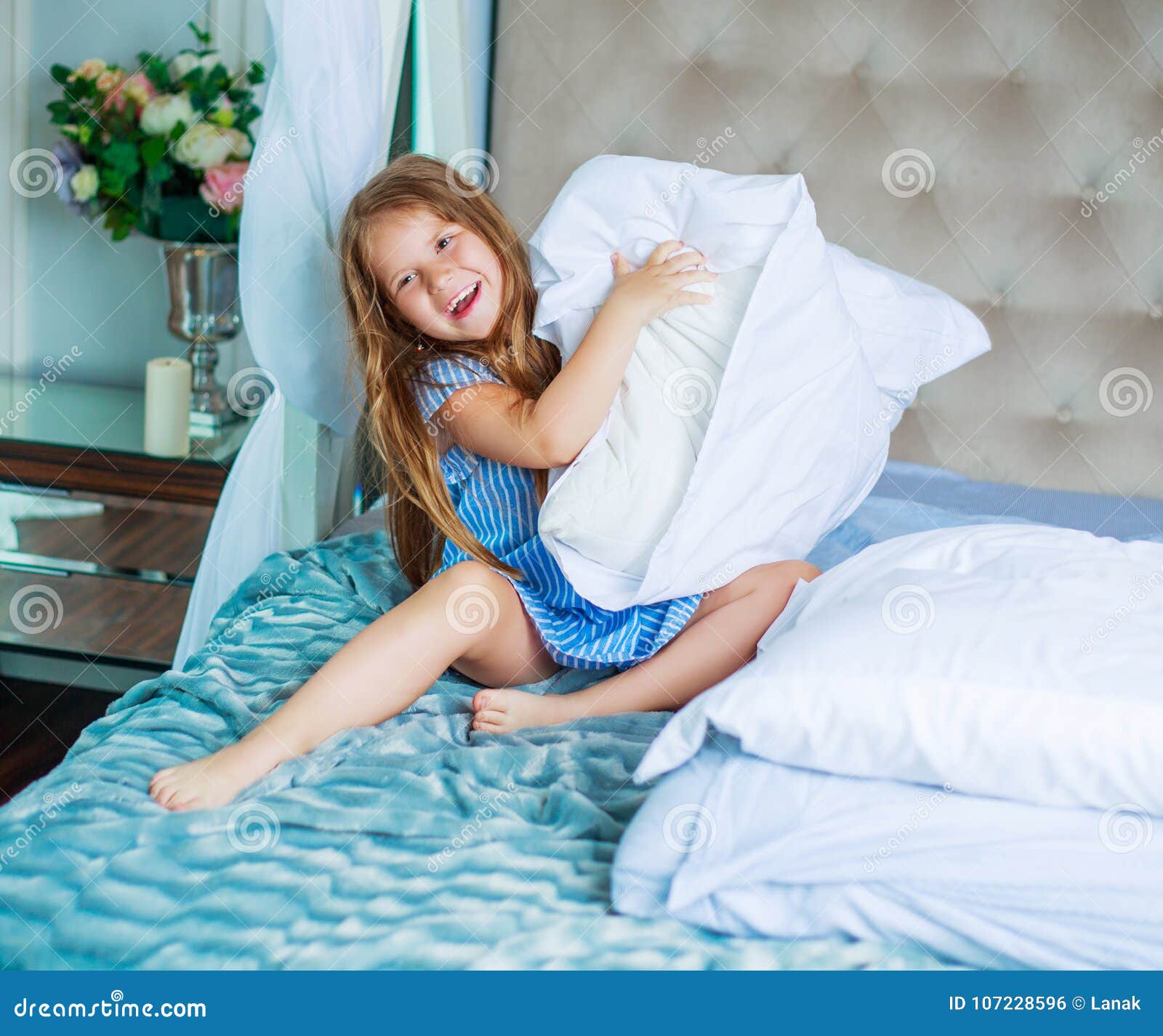 Girl With A Pillow Stock Photo Image Of Beauty H