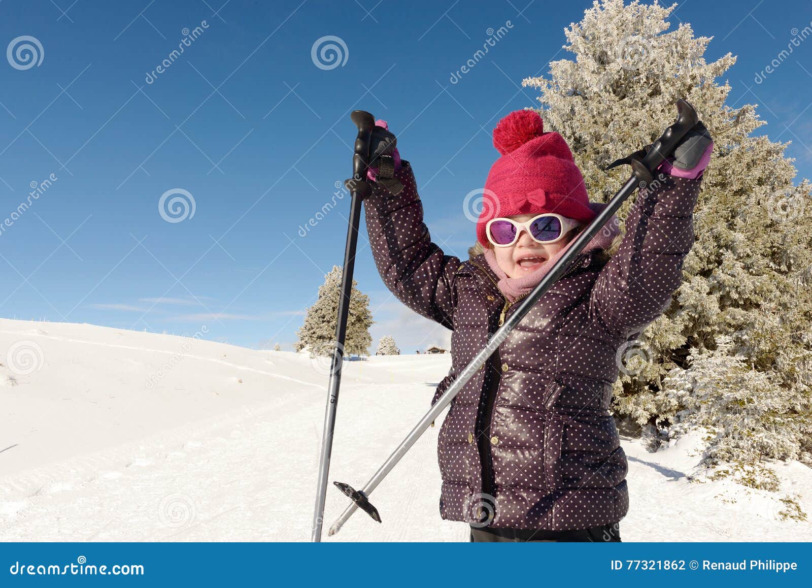 Happy Little Girl Skiing Downhill Stock Photo Image of girl, sport