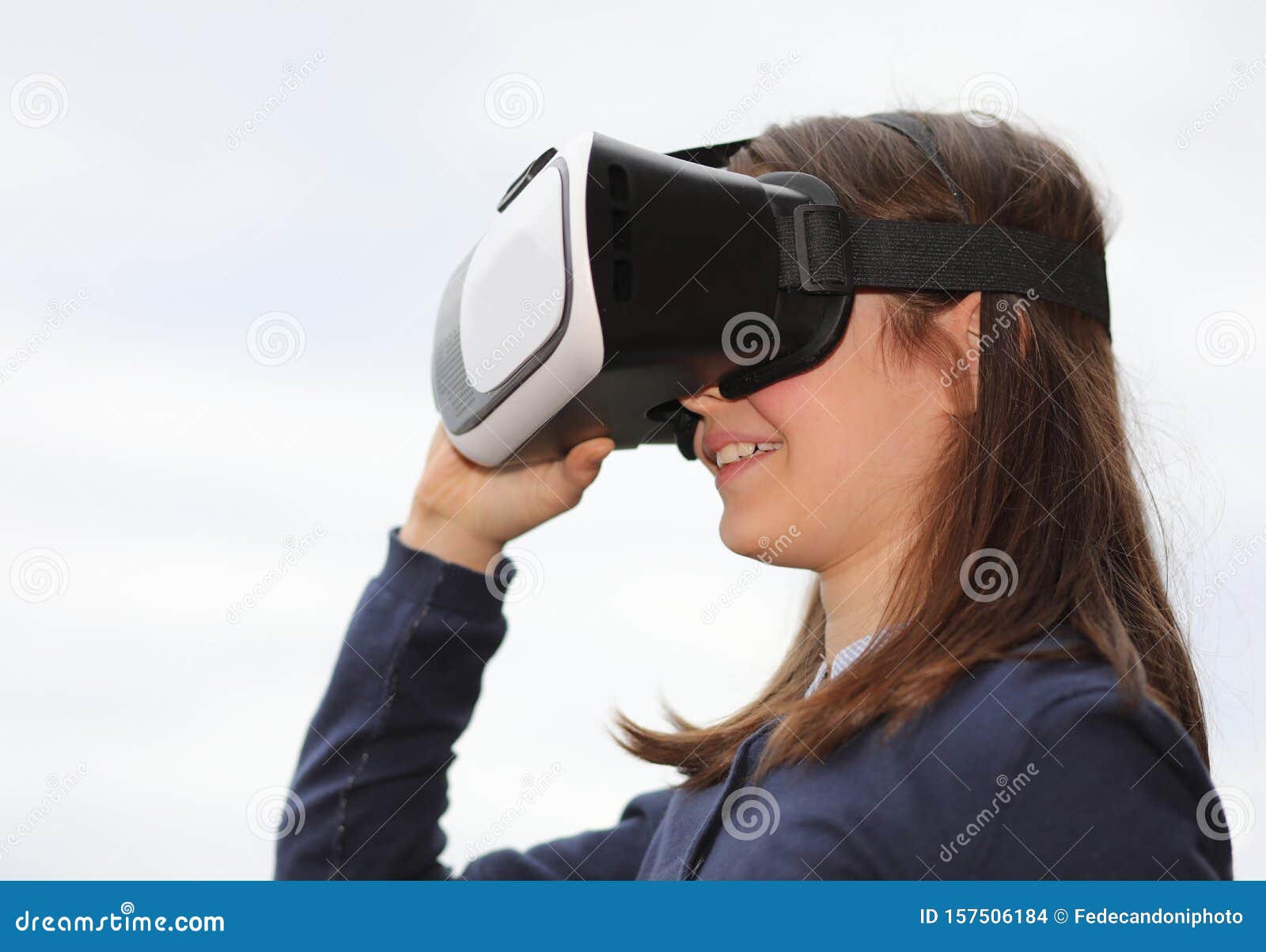 happy little girl with vr visor