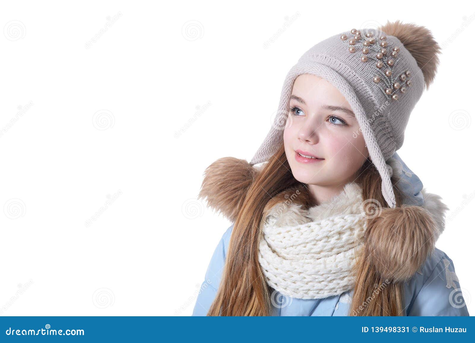 Portrait of Girl in Warm Clothes Isolated on White Background Stock ...
