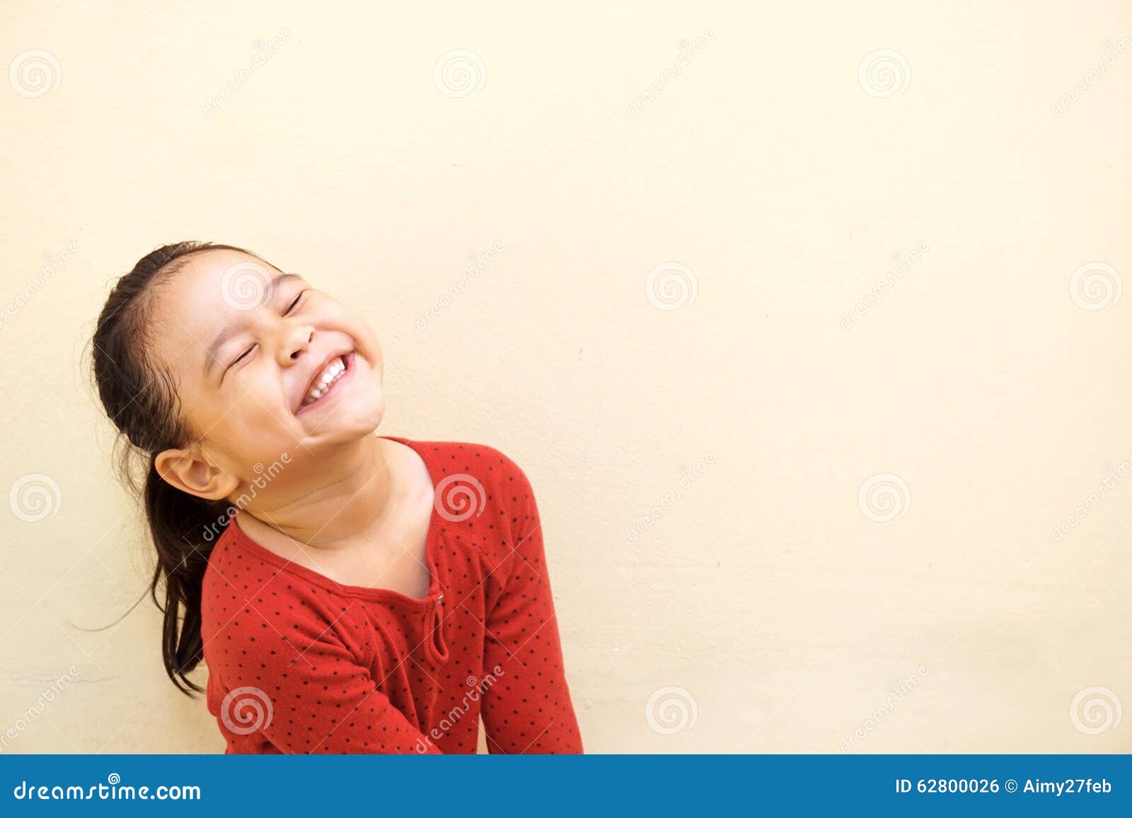 Happy Little Girl Wears Red and Smile Stock Photo - Image of cute, gift ...