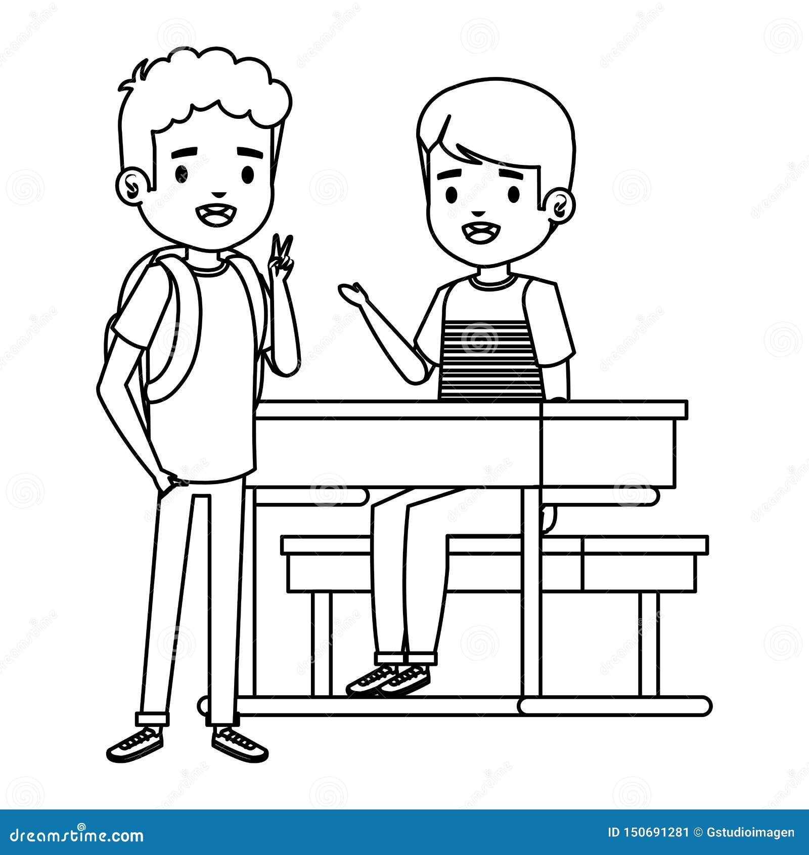 Рисунок мальчика за столом в школьном буфете
