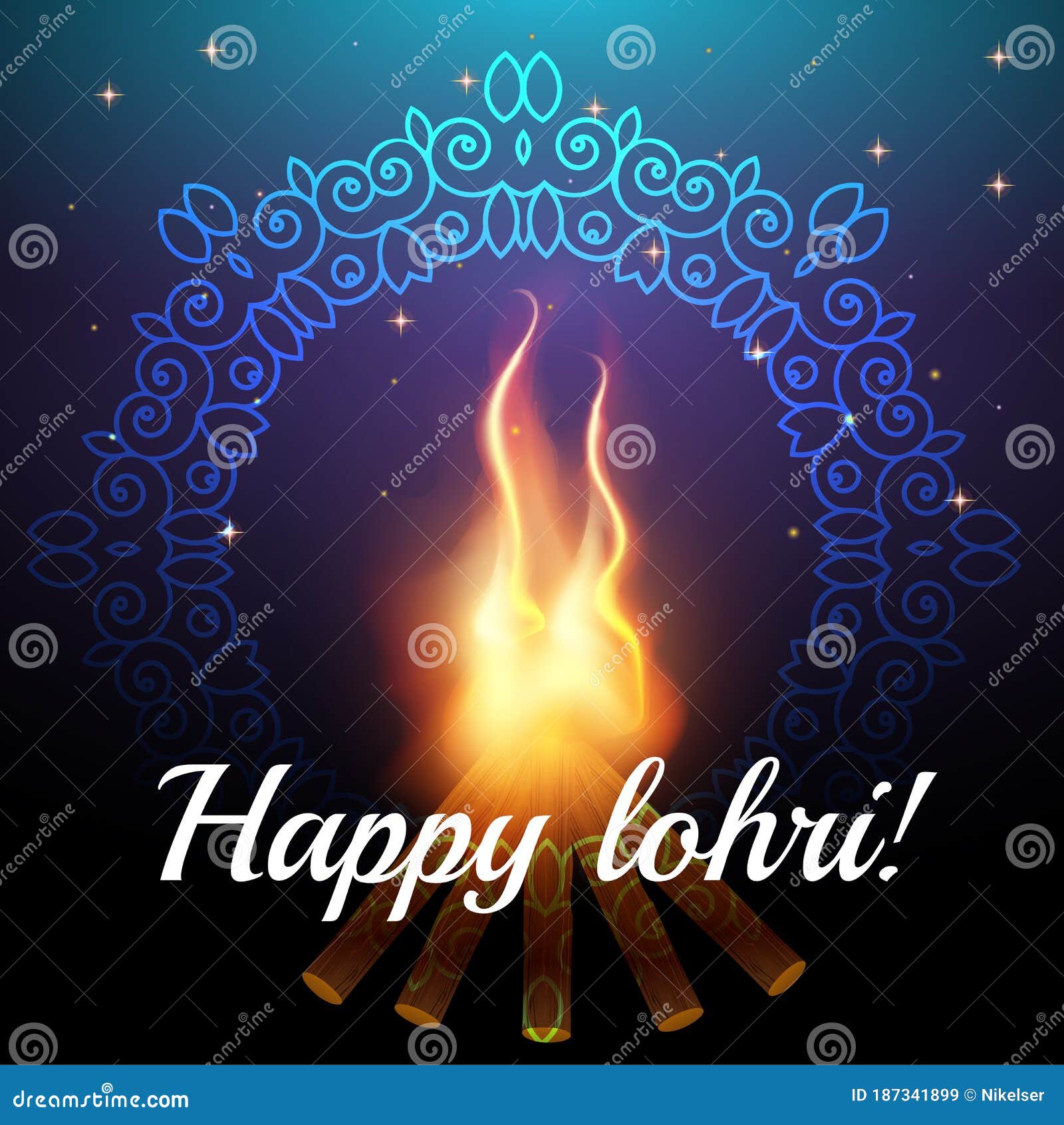 Happy Lohri Celebration Background with Bonfire and Stars Night Sky with  Ornament. Creative Poster Stock Vector - Illustration of happy,  agricultural: 187341899